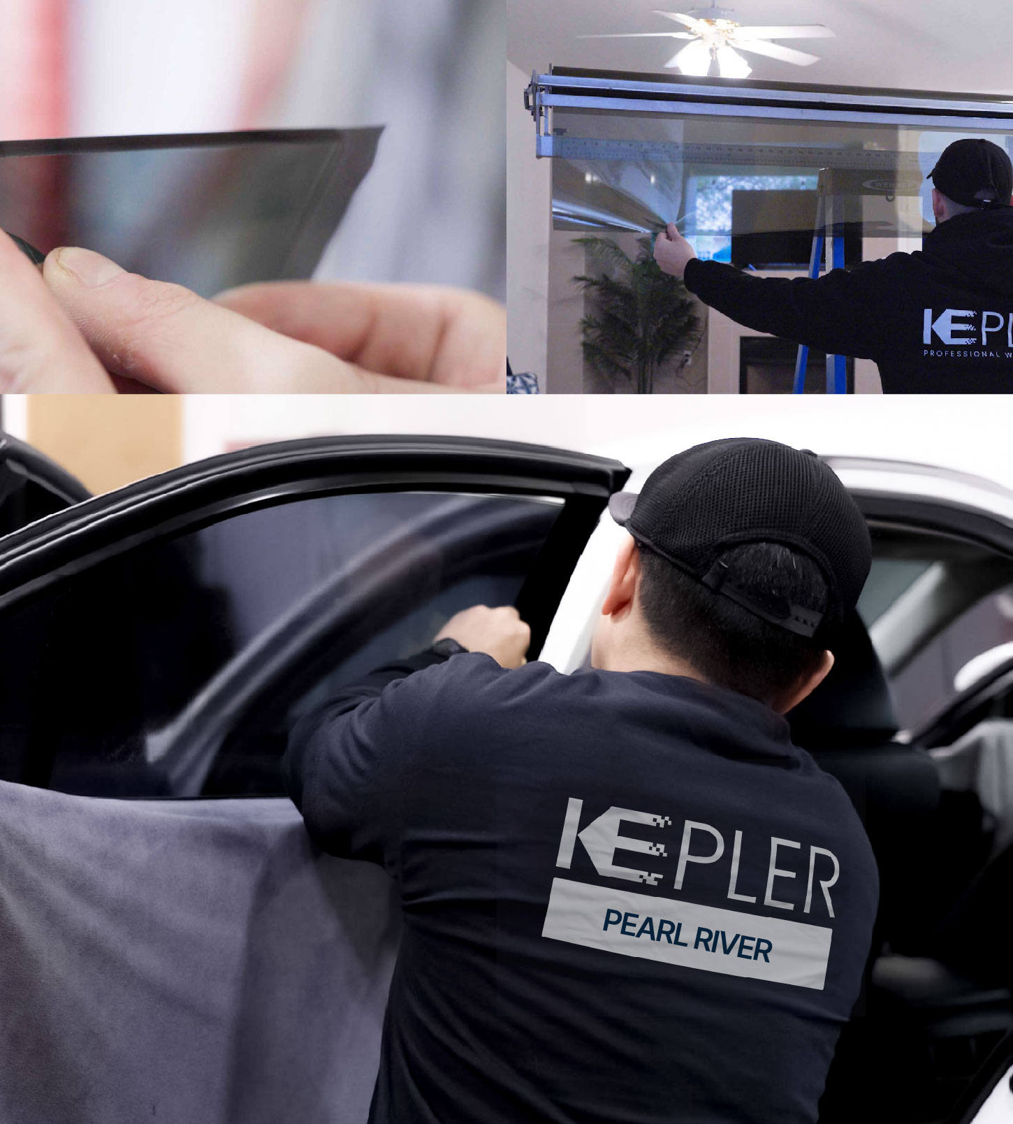 Automotive Window Tinting Expert Applying Film in Pearl River, New York