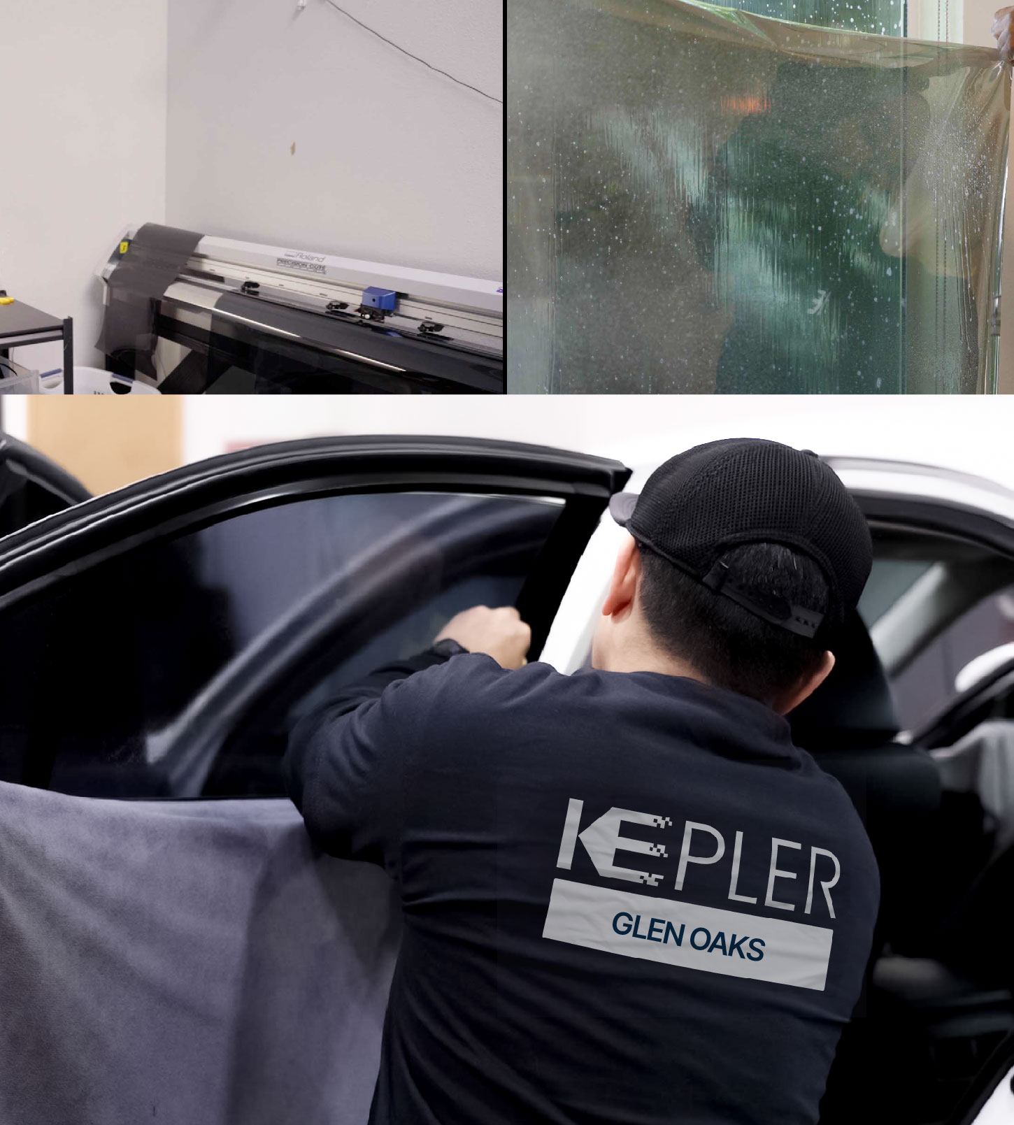 Automotive Window Tinting Expert Applying Film in Glen Oaks, New York