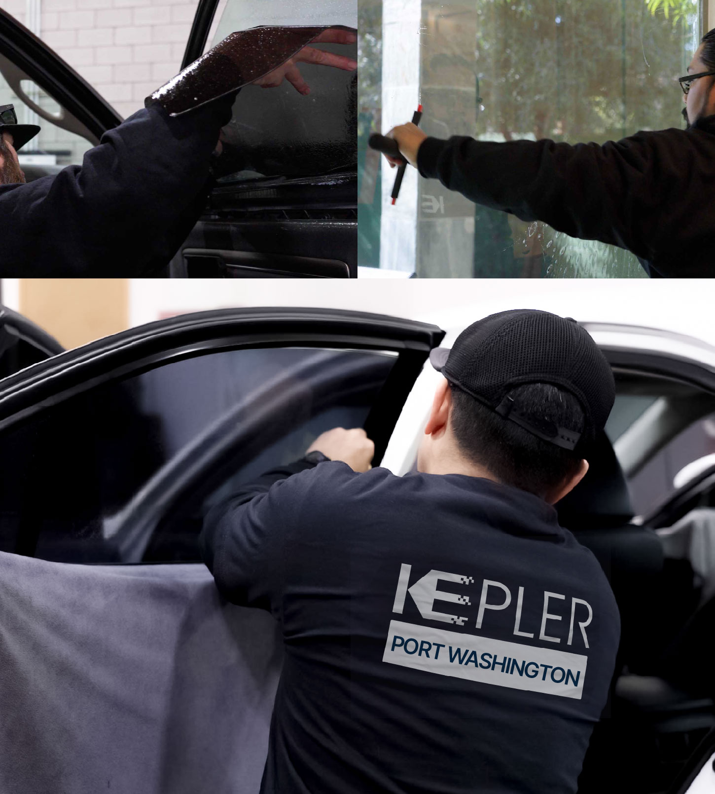 Automotive Window Tinting Expert Applying Film in Port Washington, New York