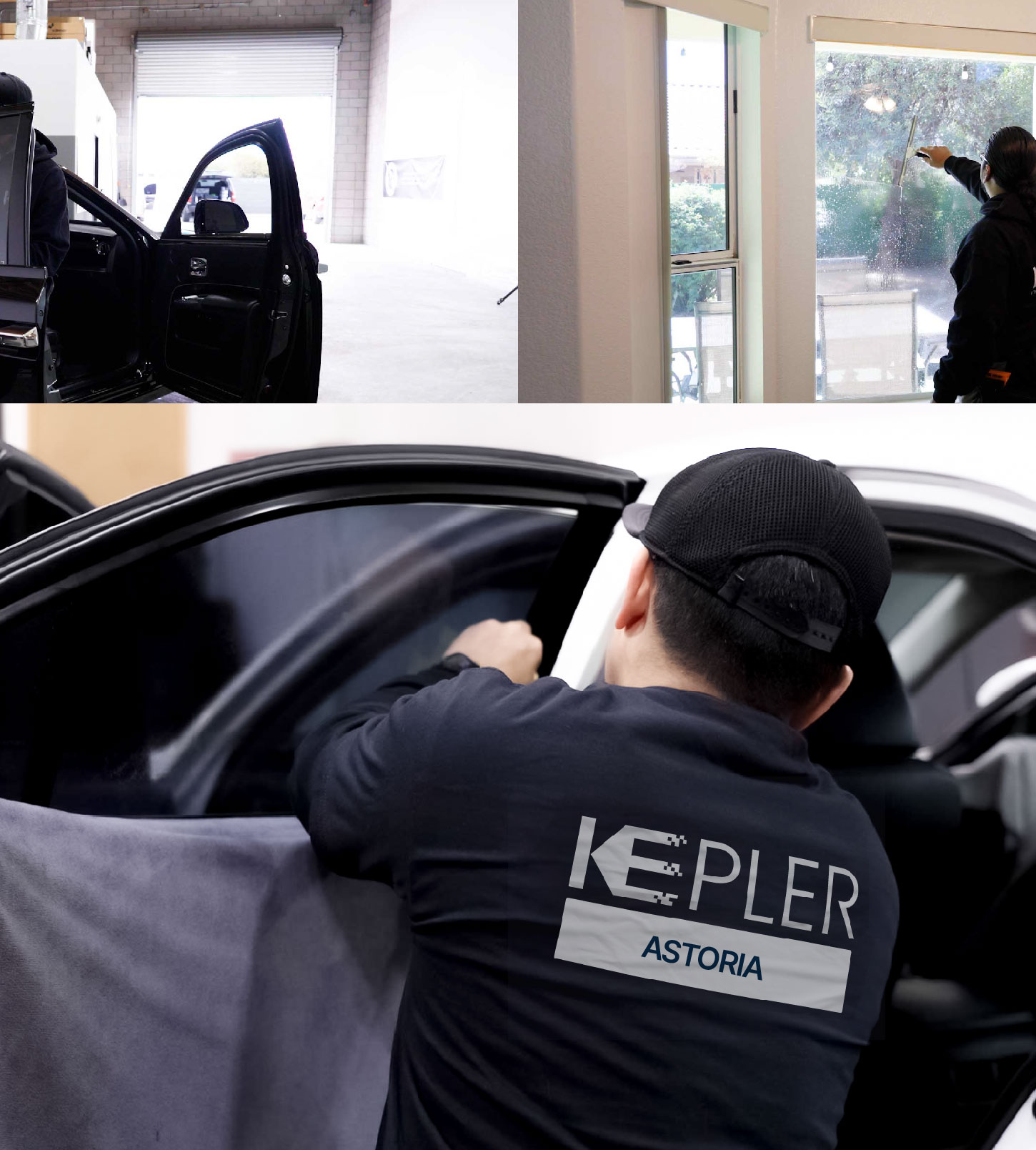 Automotive Window Tinting Expert Applying Film in Astoria, New York