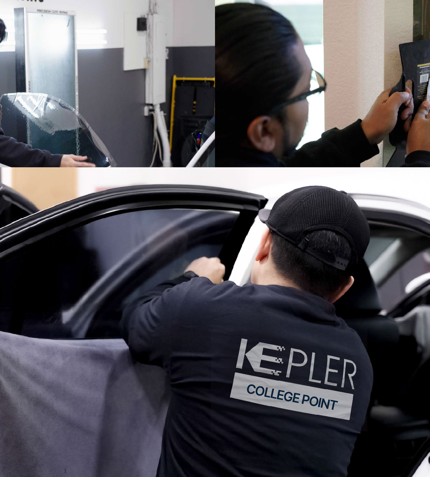 Automotive Window Tinting Expert Applying Film in College Point, New York