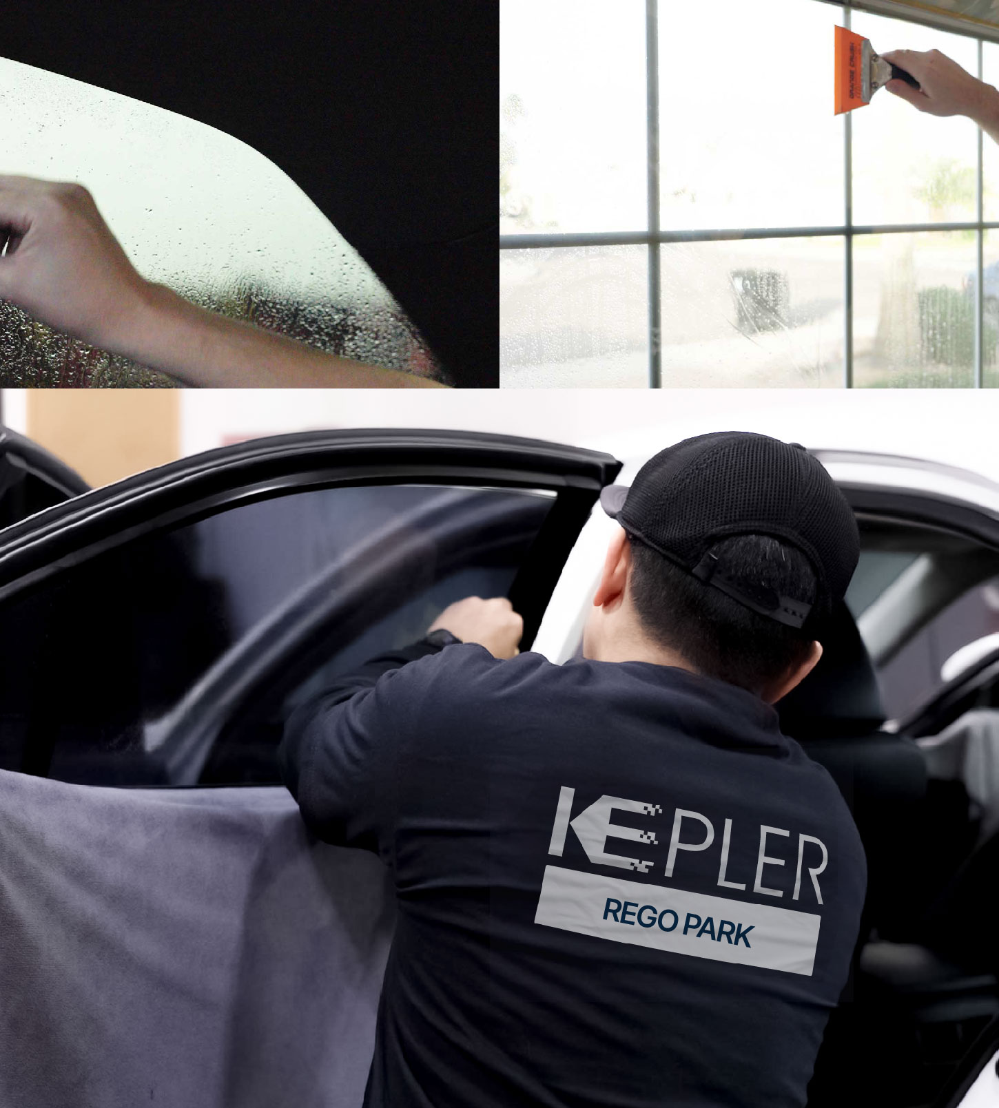 Automotive Window Tinting Expert Applying Film in Rego Park, New York