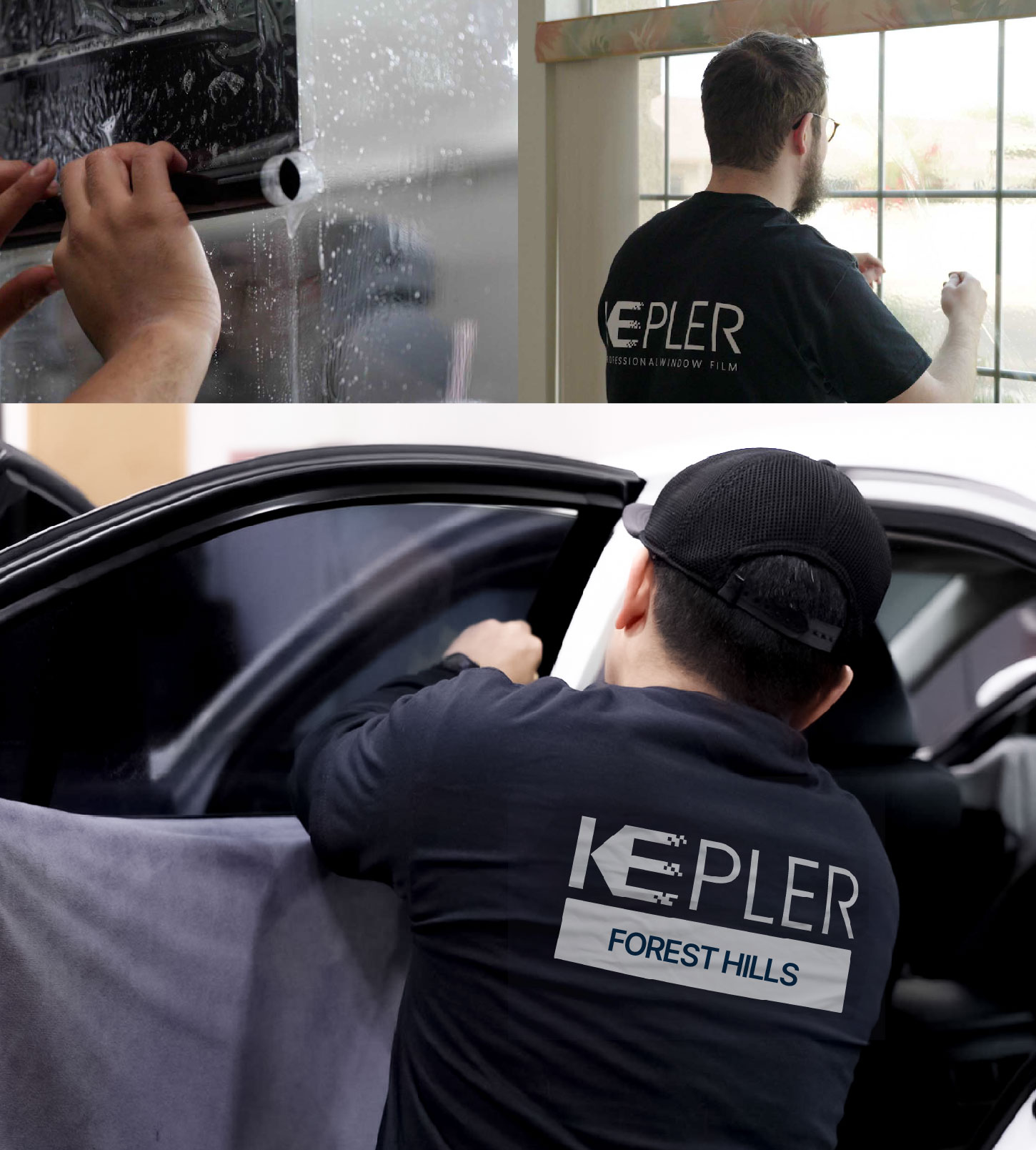Automotive Window Tinting Expert Applying Film in Forest Hills, New York
