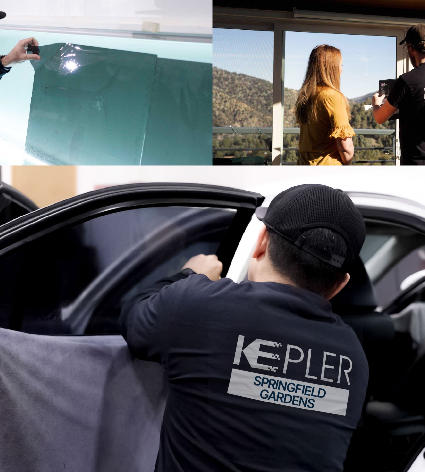 Automotive Window Tinting Expert Applying Film in Springfield Gardens, New York