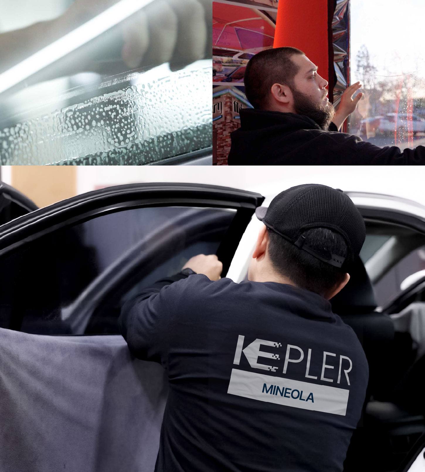 Automotive Window Tinting Expert Applying Film in Mineola, New York