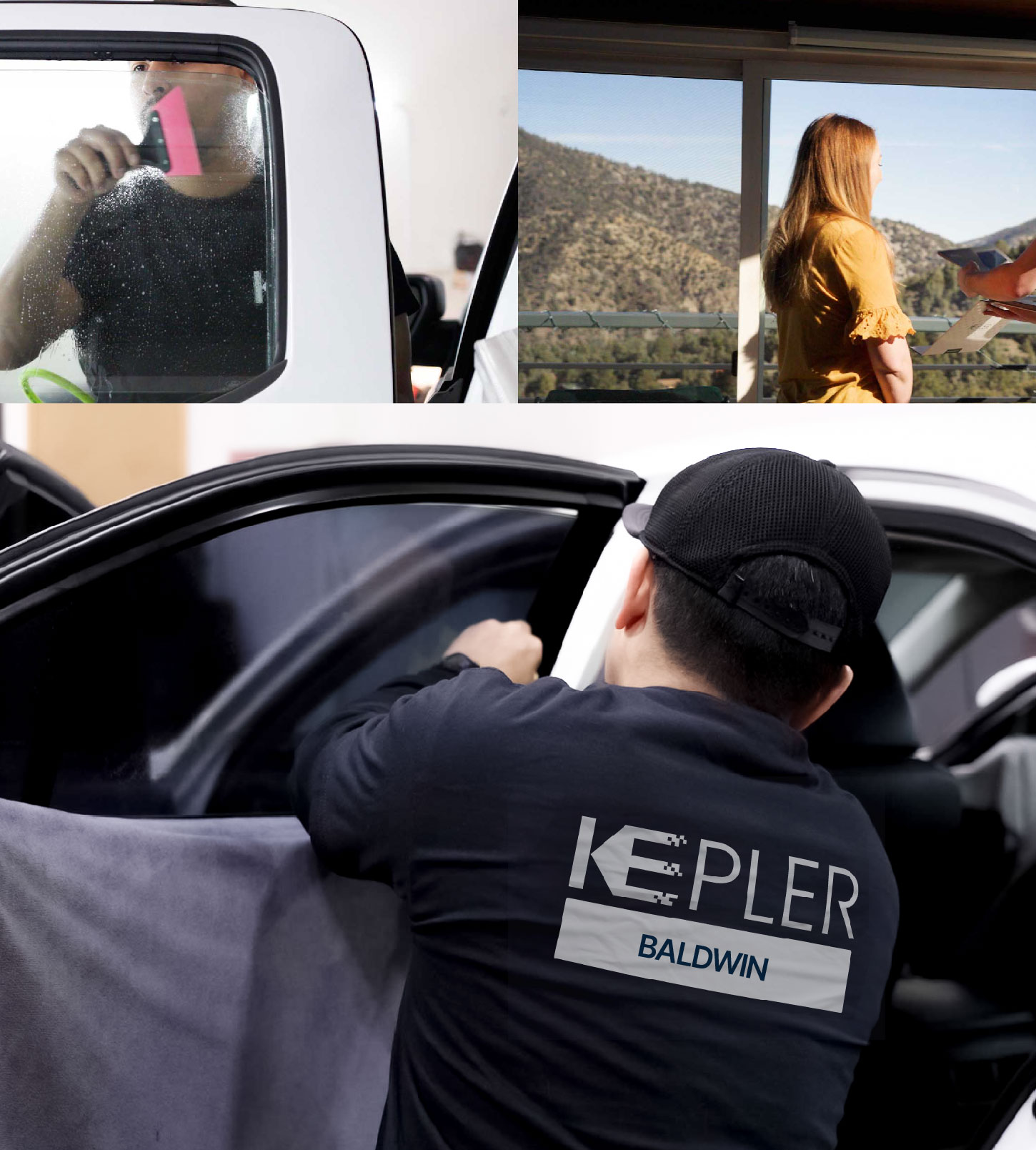 Automotive Window Tinting Expert Applying Film in Baldwin, New York