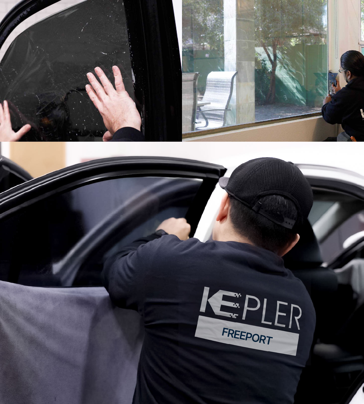 Automotive Window Tinting Expert Applying Film in Freeport, New York