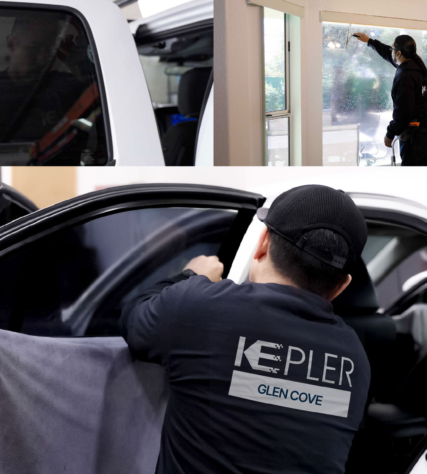Automotive Window Tinting Expert Applying Film in Glen Cove, New York