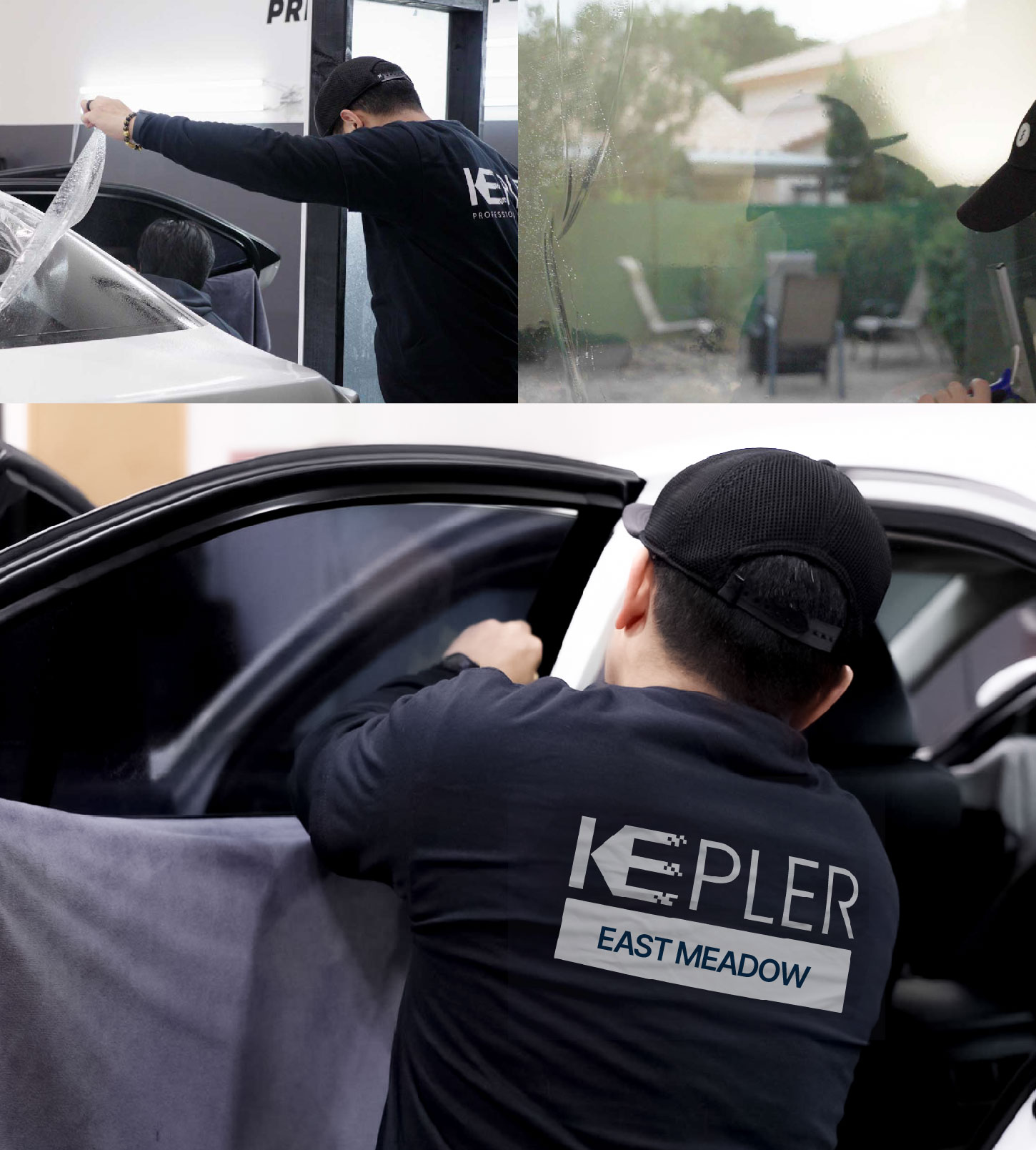 Automotive Window Tinting Expert Applying Film in East Meadow, New York
