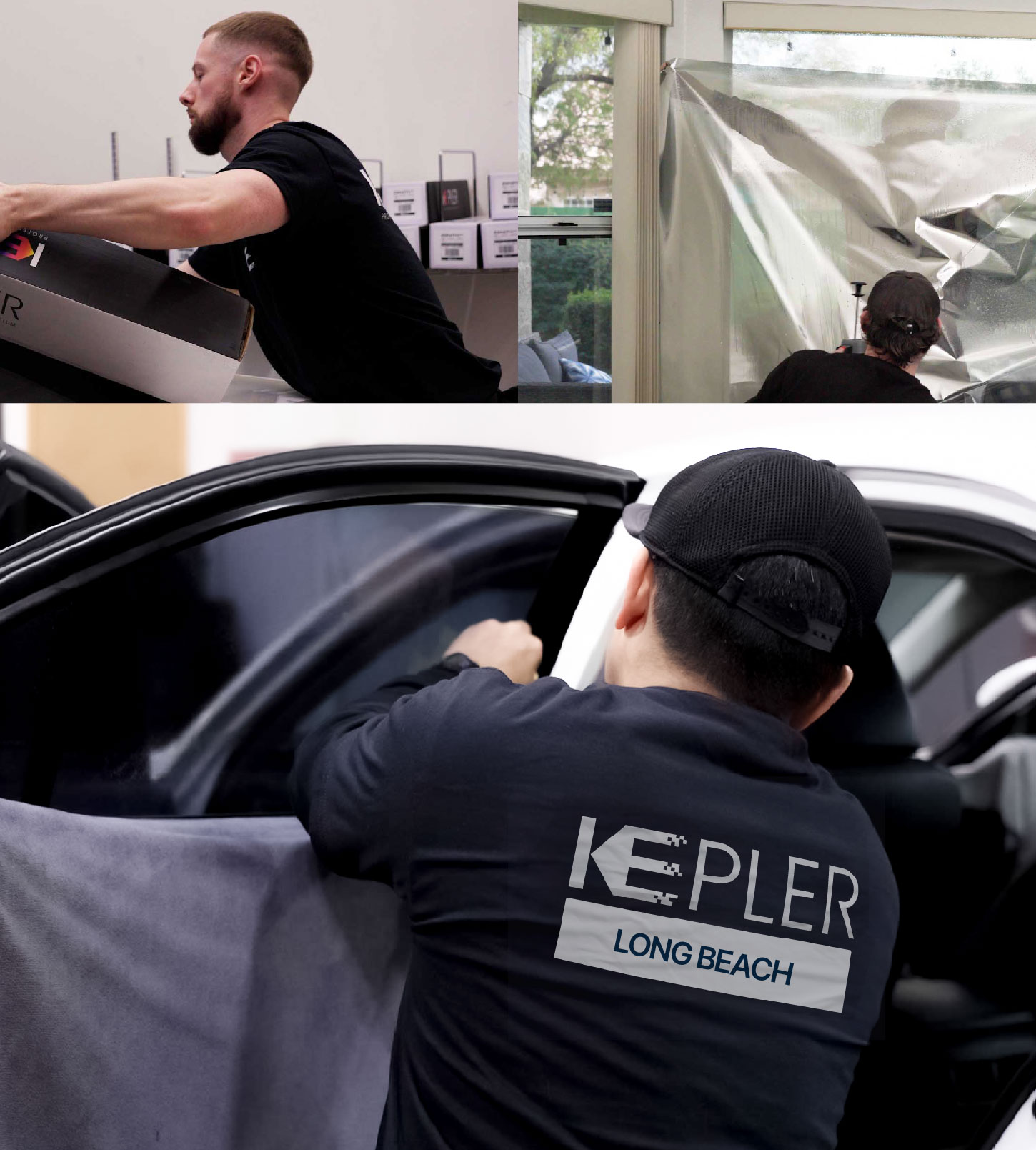 Automotive Window Tinting Expert Applying Film in Long Beach, New York