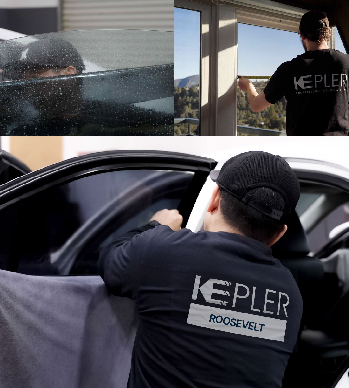 Automotive Window Tinting Expert Applying Film in Roosevelt, New York