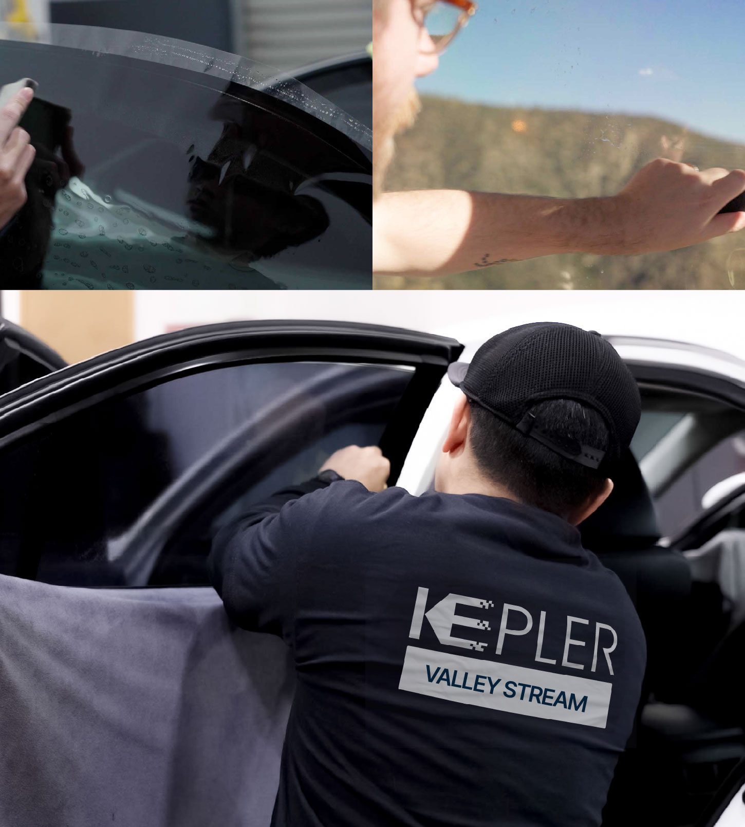 Automotive Window Tinting Expert Applying Film in Valley Stream, New York