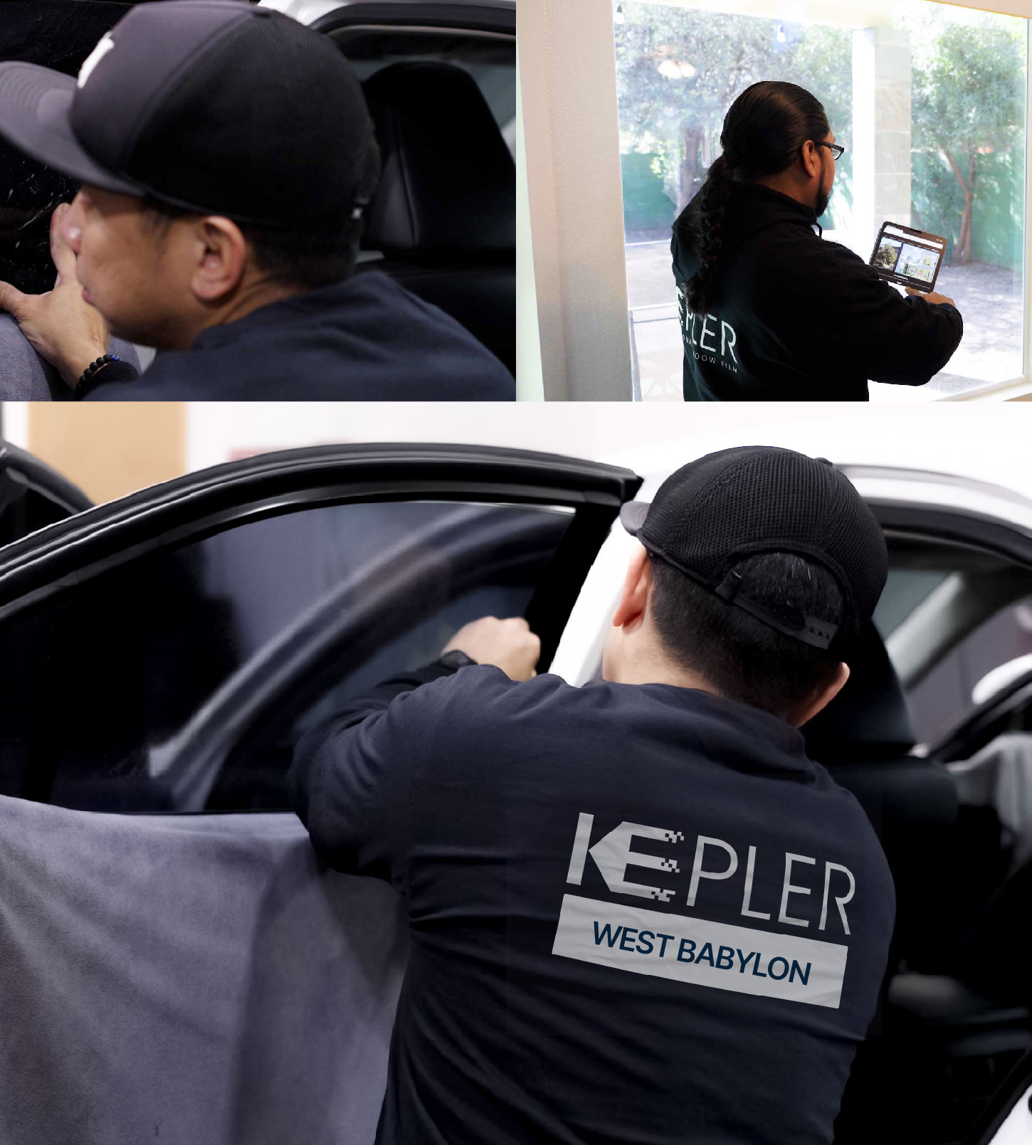 Automotive Window Tinting Expert Applying Film in West Babylon, New York