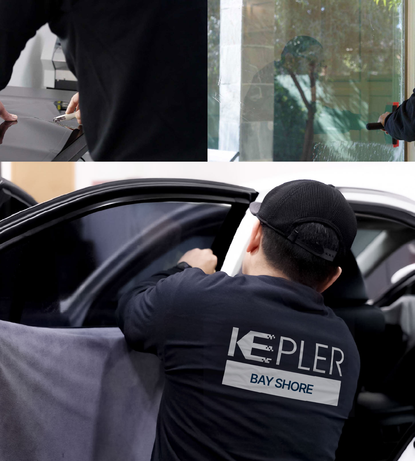 Automotive Window Tinting Expert Applying Film in Bay Shore, New York
