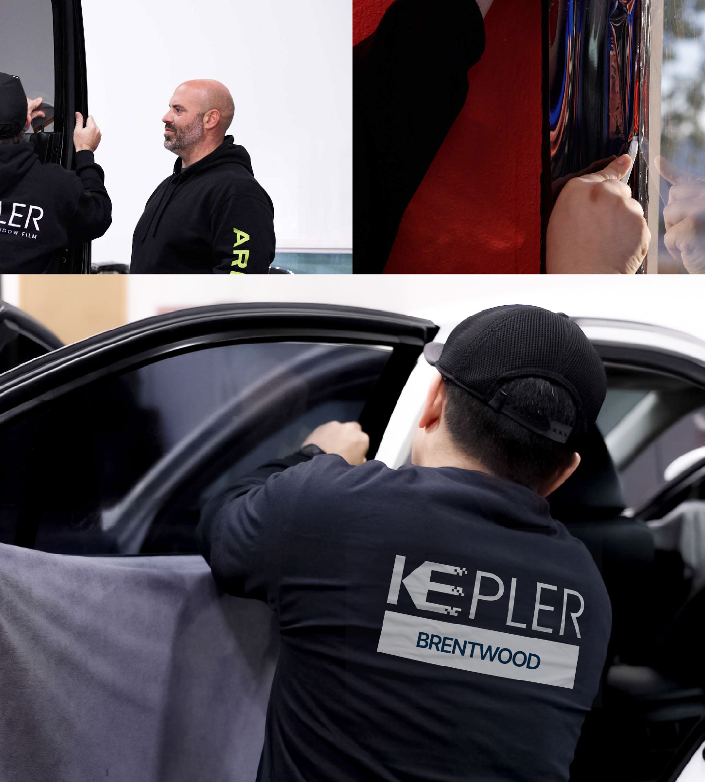 Automotive Window Tinting Expert Applying Film in Brentwood, New York