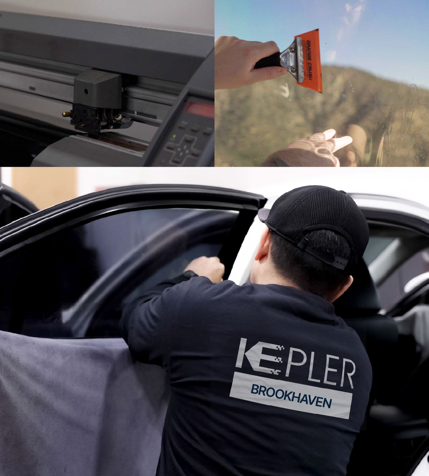 Automotive Window Tinting Expert Applying Film in Brookhaven, New York