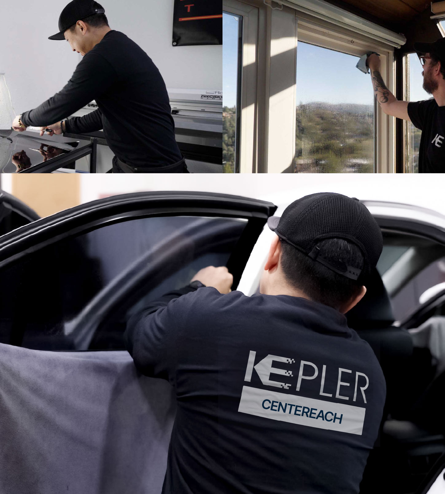 Automotive Window Tinting Expert Applying Film in Centereach, New York