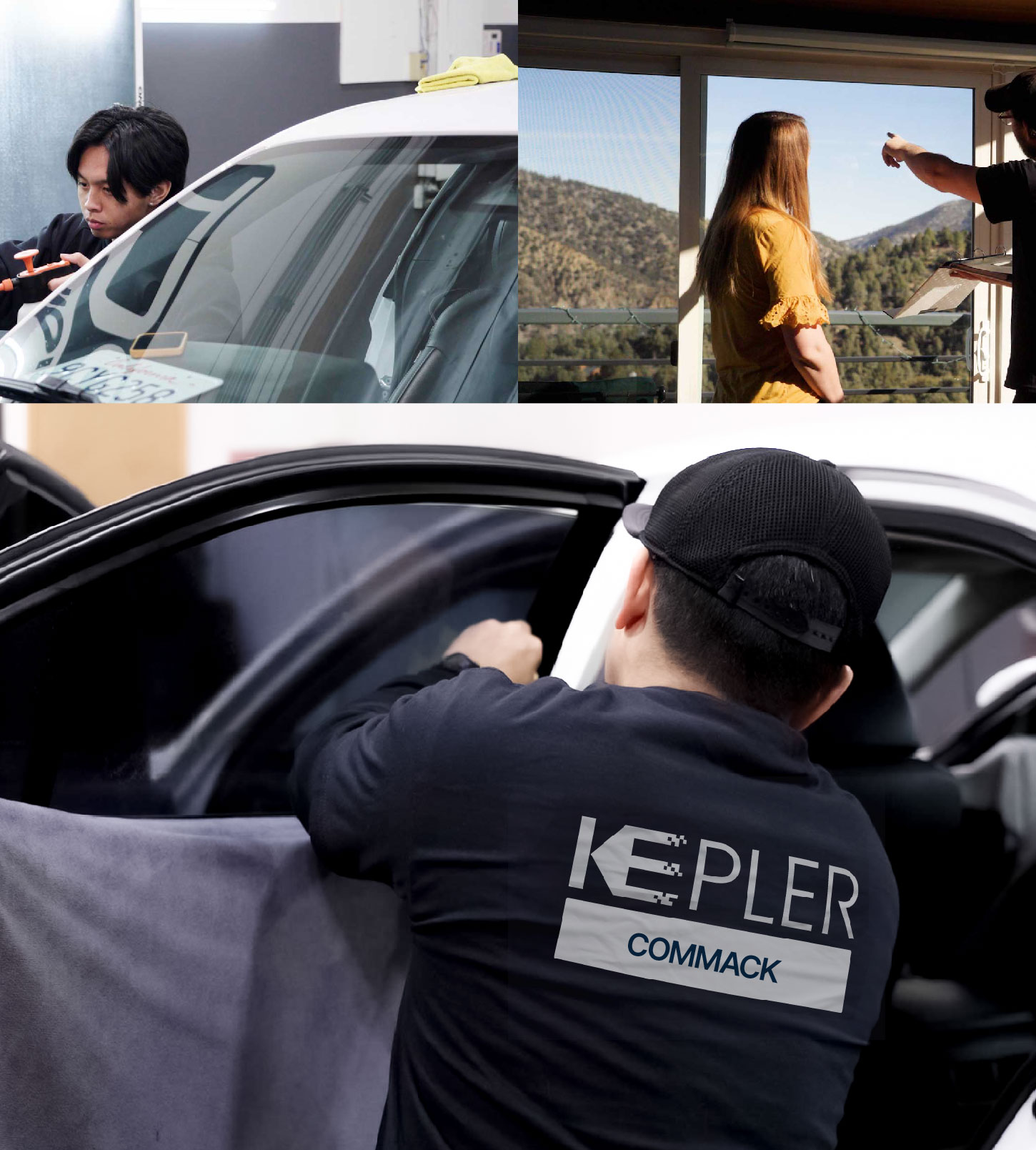 Automotive Window Tinting Expert Applying Film in Commack, New York