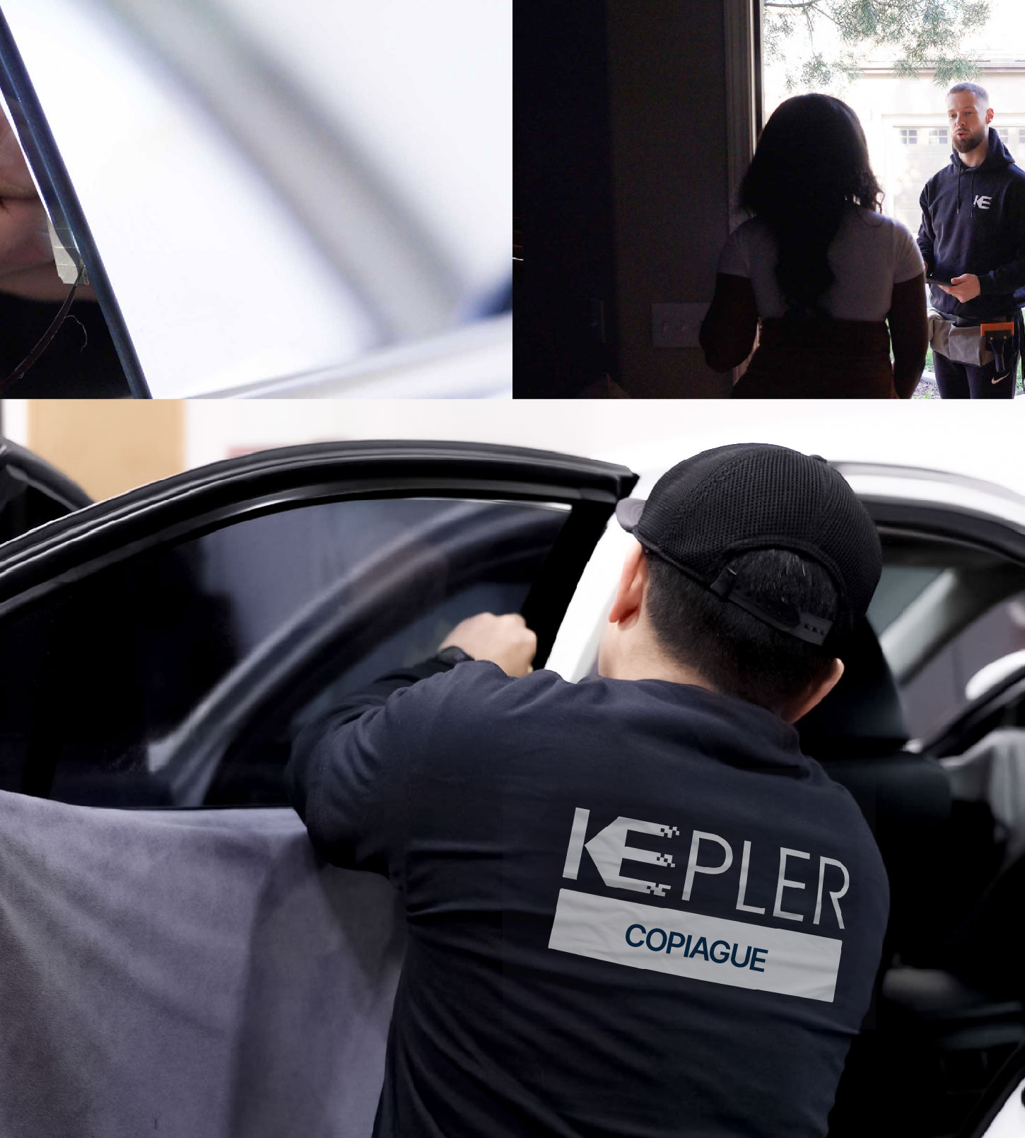 Automotive Window Tinting Expert Applying Film in Copiague, New York