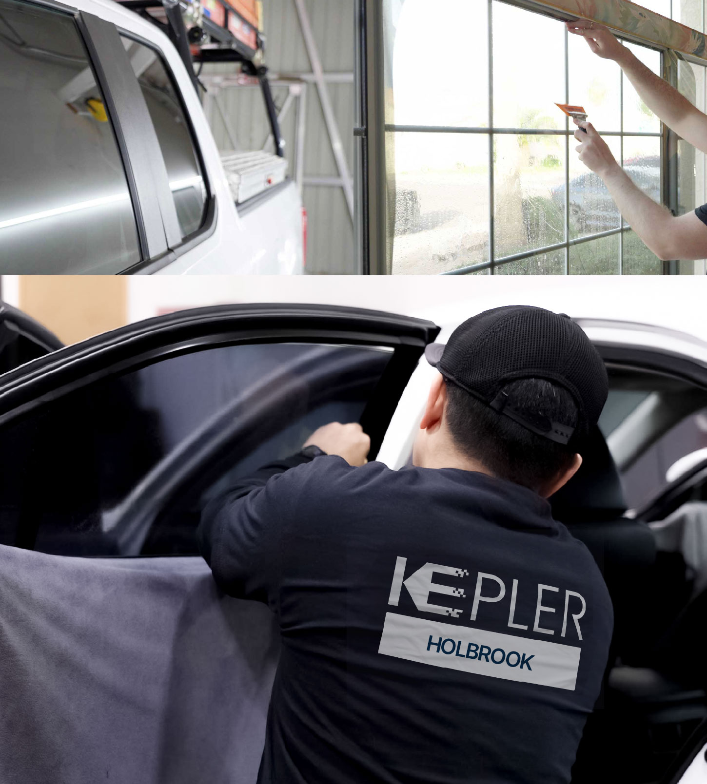 Automotive Window Tinting Expert Applying Film in Holbrook, New York