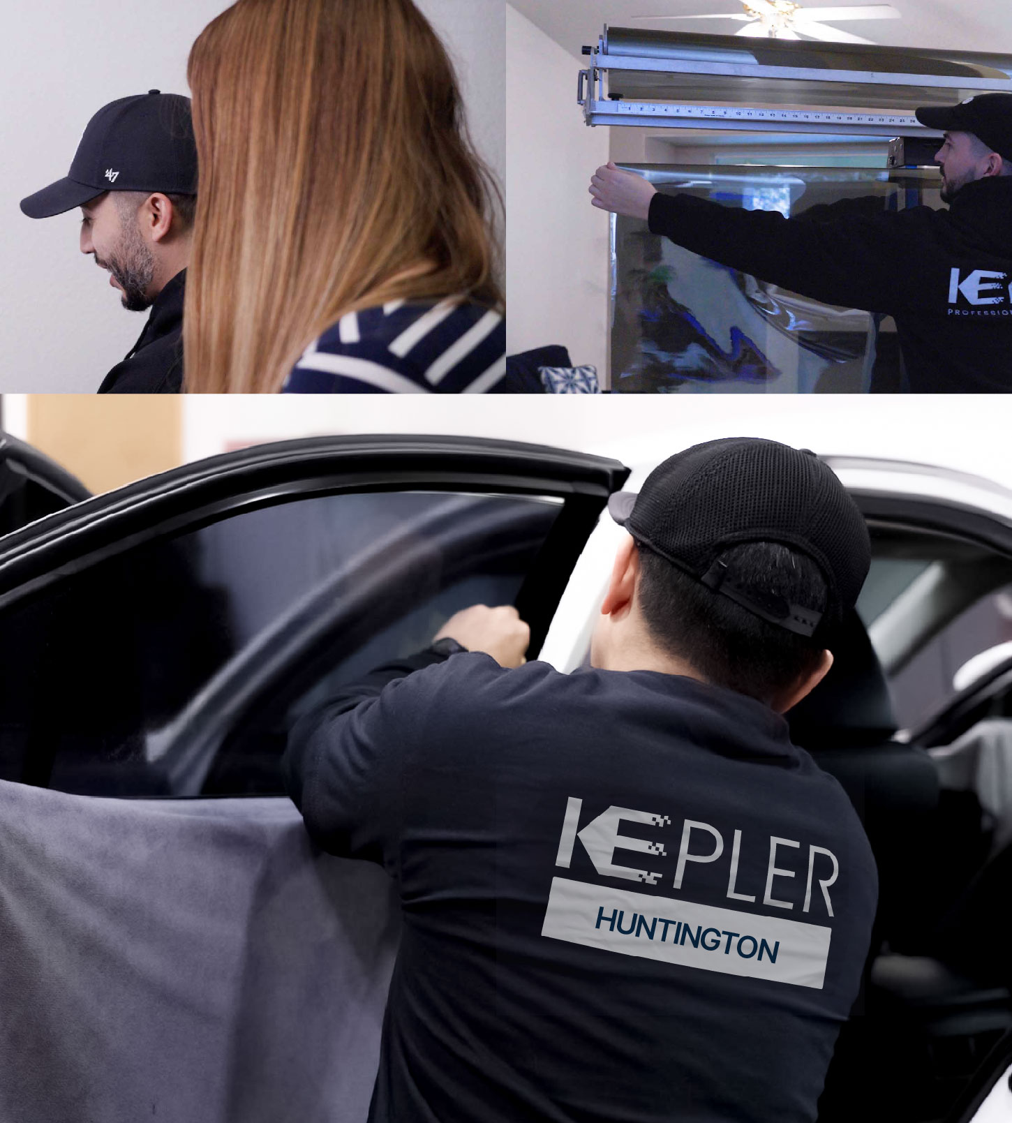 Automotive Window Tinting Expert Applying Film in Huntington, New York