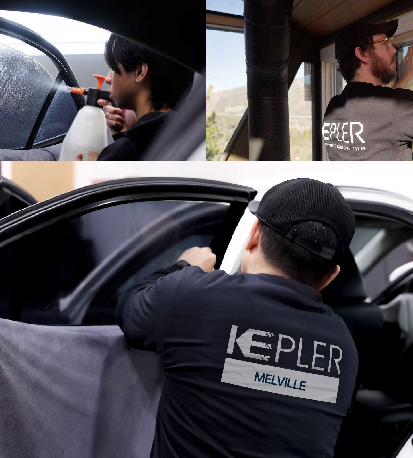 Automotive Window Tinting Expert Applying Film in Melville, New York