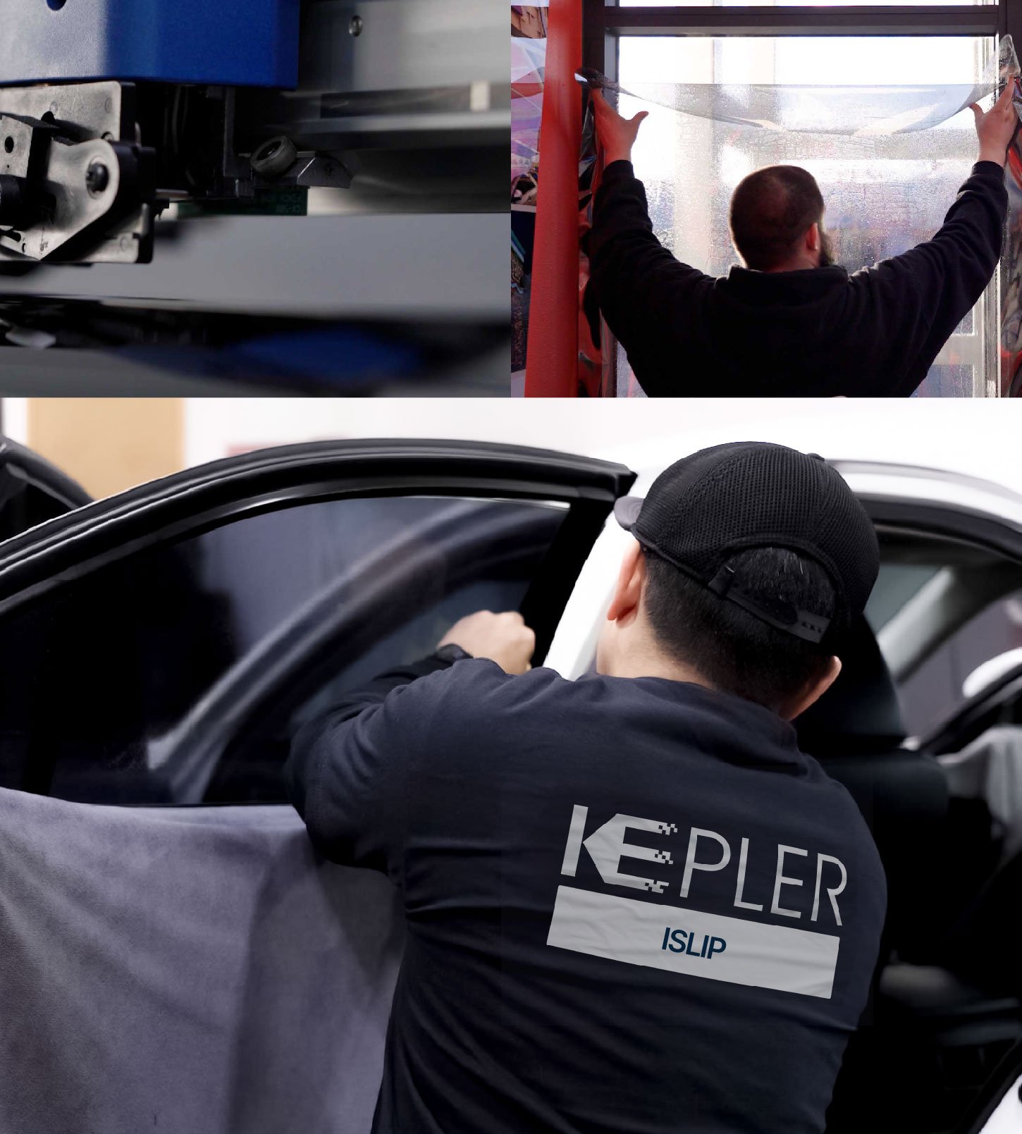 Automotive Window Tinting Expert Applying Film in Islip, New York