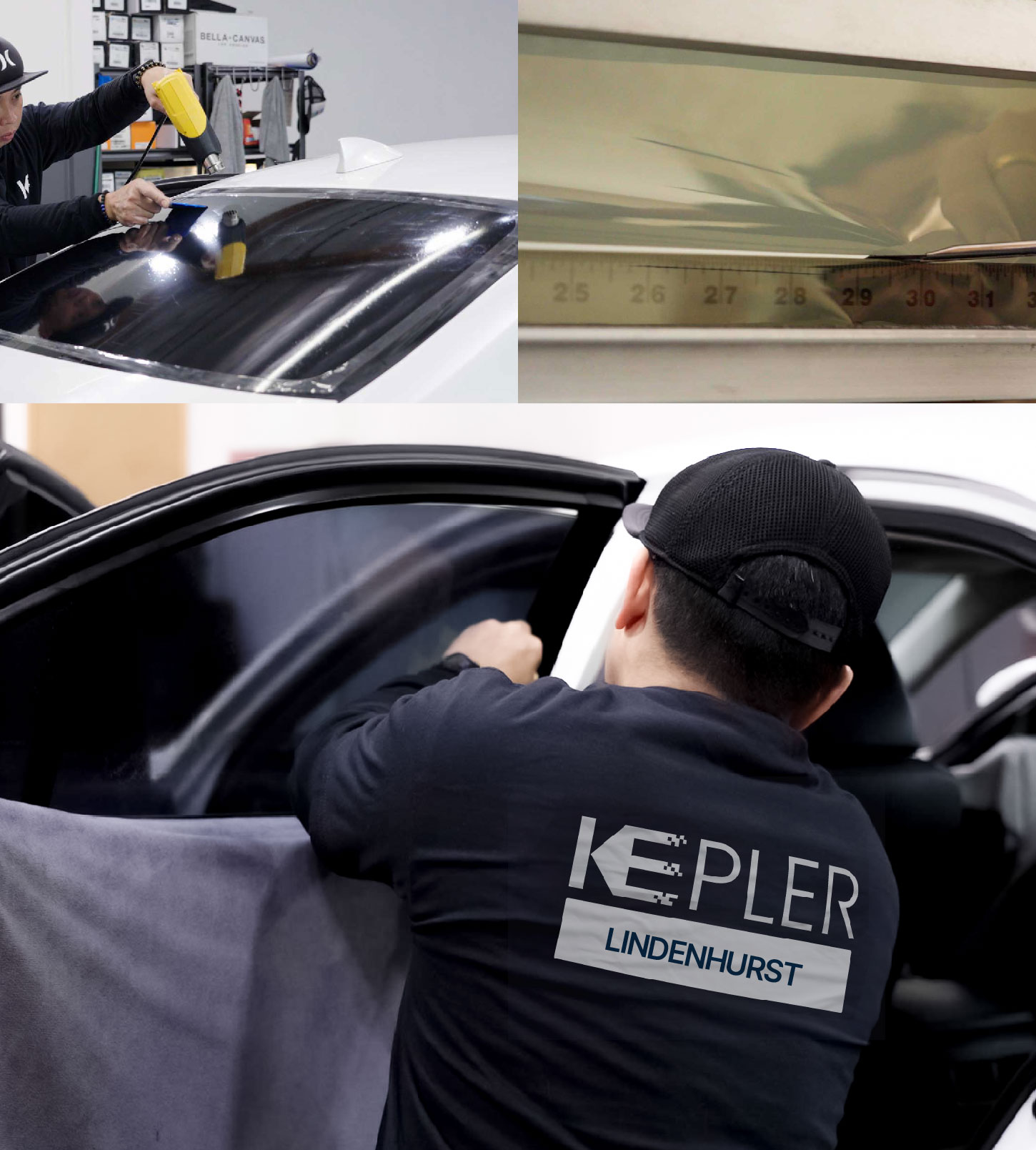 Automotive Window Tinting Expert Applying Film in Lindenhurst, New York