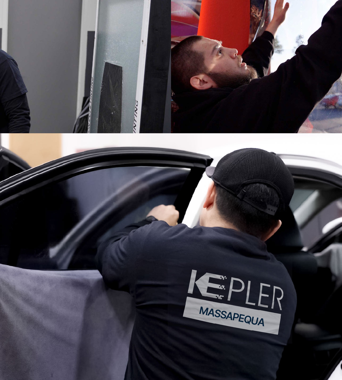 Automotive Window Tinting Expert Applying Film in Massapequa, New York