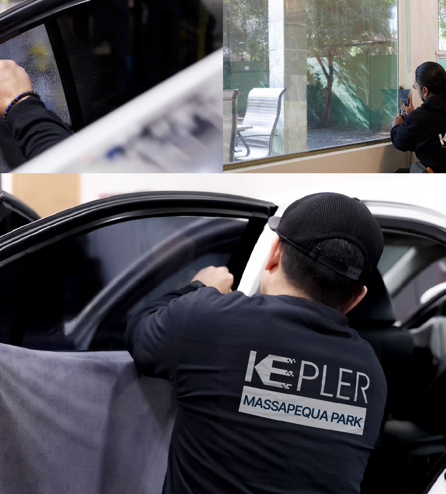 Automotive Window Tinting Expert Applying Film in Massapequa Park, New York