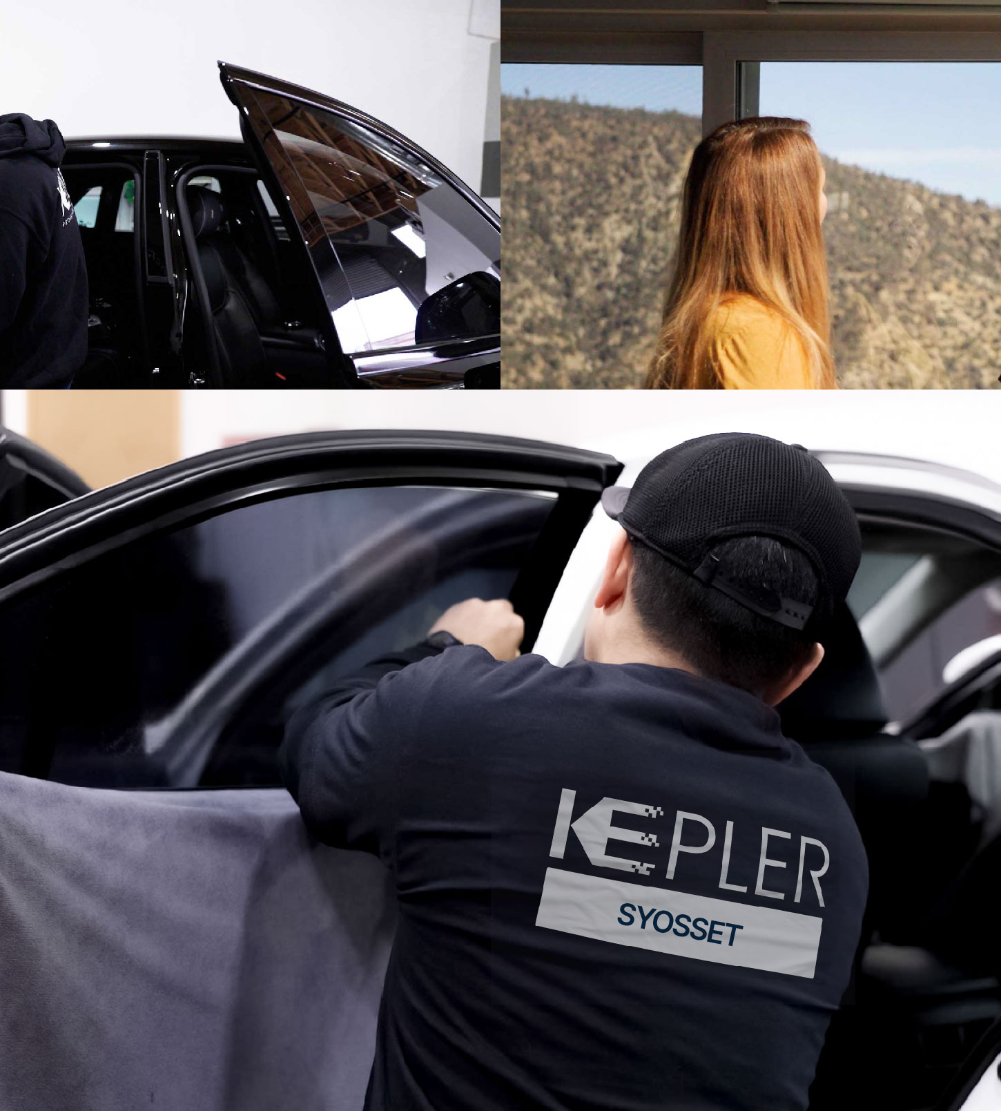 Automotive Window Tinting Expert Applying Film in Syosset, New York
