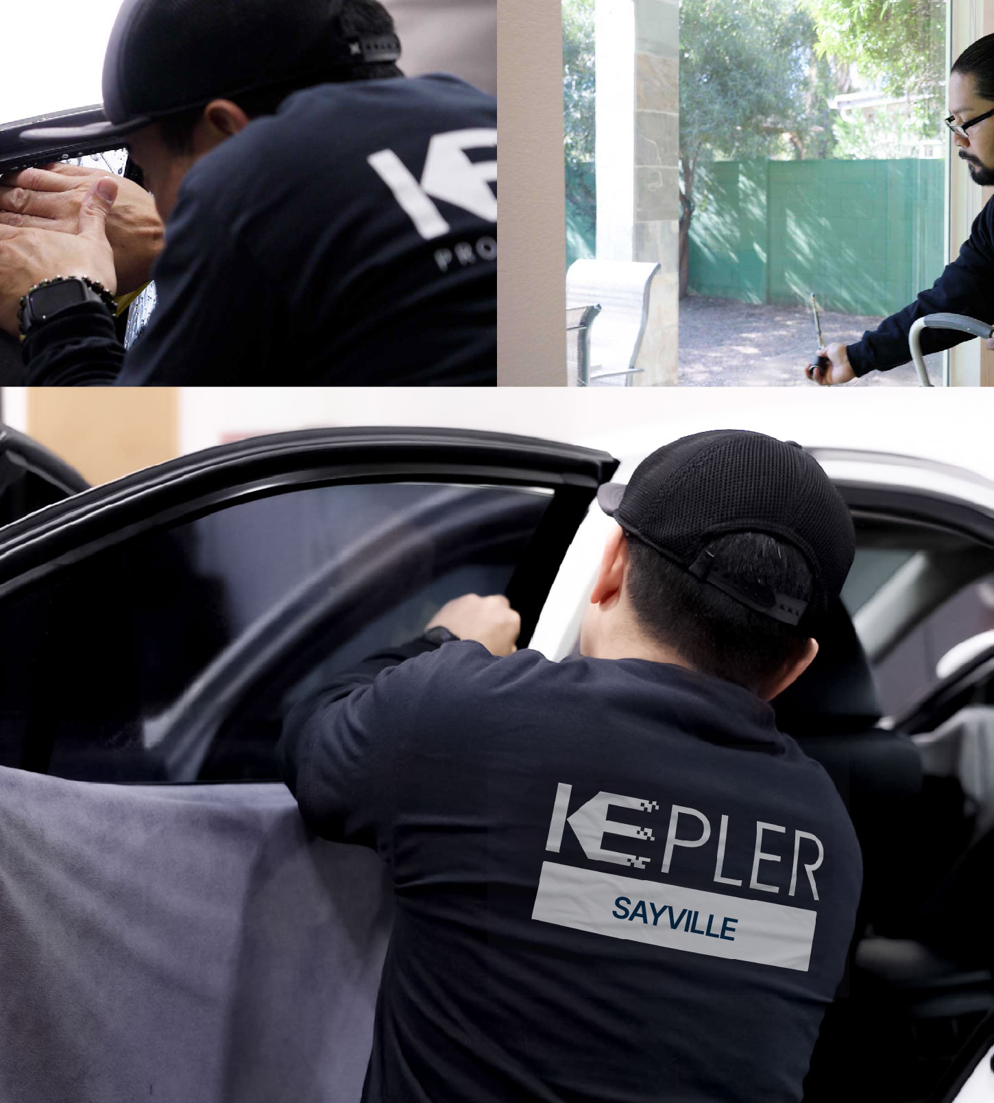 Automotive Window Tinting Expert Applying Film in Sayville, New York