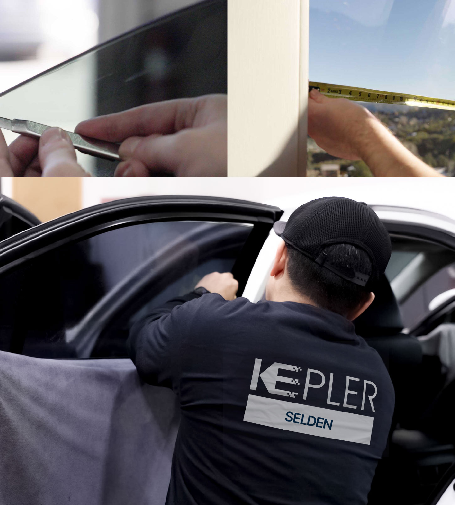 Automotive Window Tinting Expert Applying Film in Selden, New York