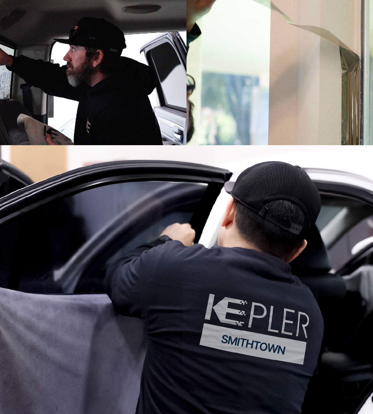 Automotive Window Tinting Expert Applying Film in Smithtown, New York