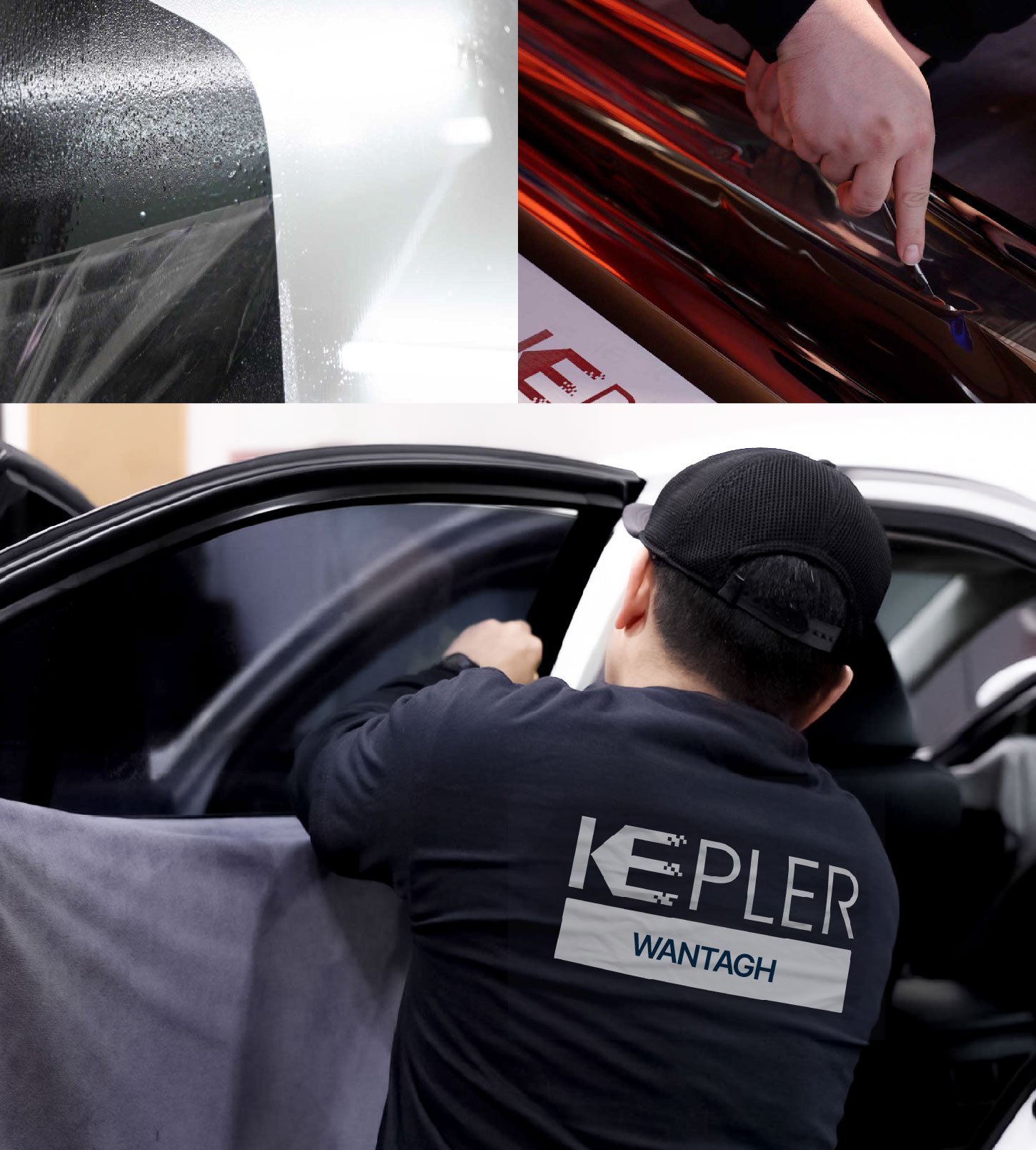 Automotive Window Tinting Expert Applying Film in Wantagh, New York
