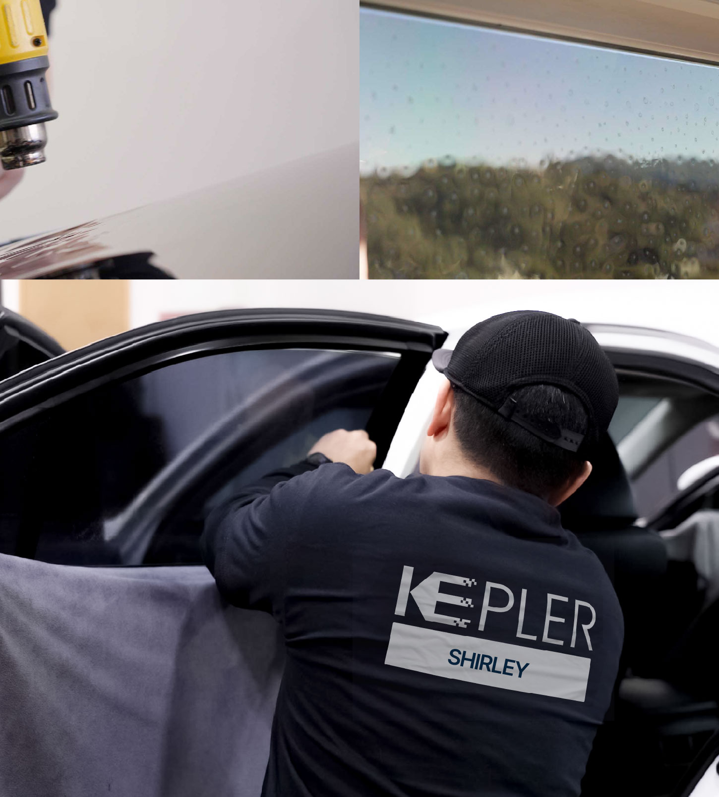Automotive Window Tinting Expert Applying Film in Shirley, New York
