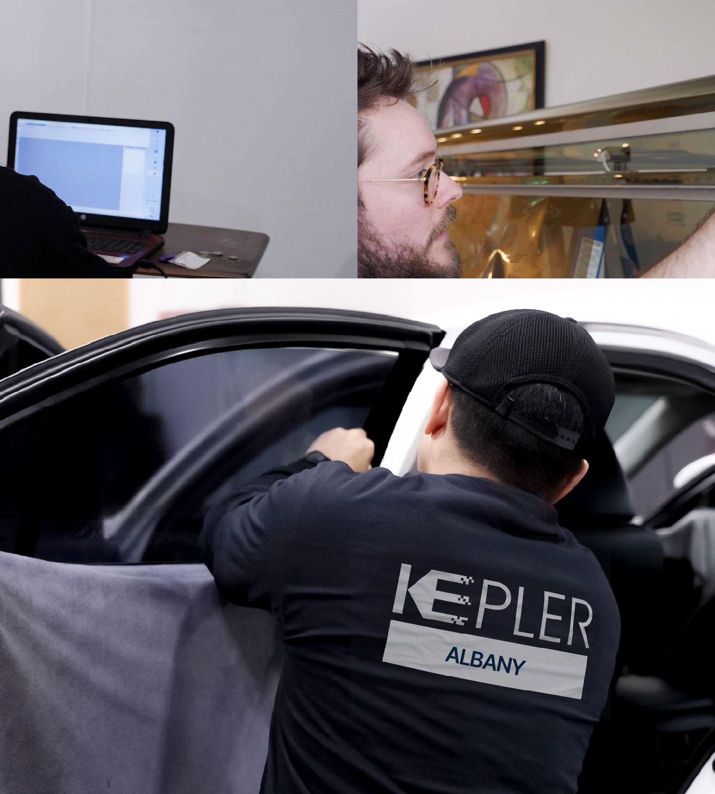 Automotive Window Tinting Expert Applying Film in Albany, New York