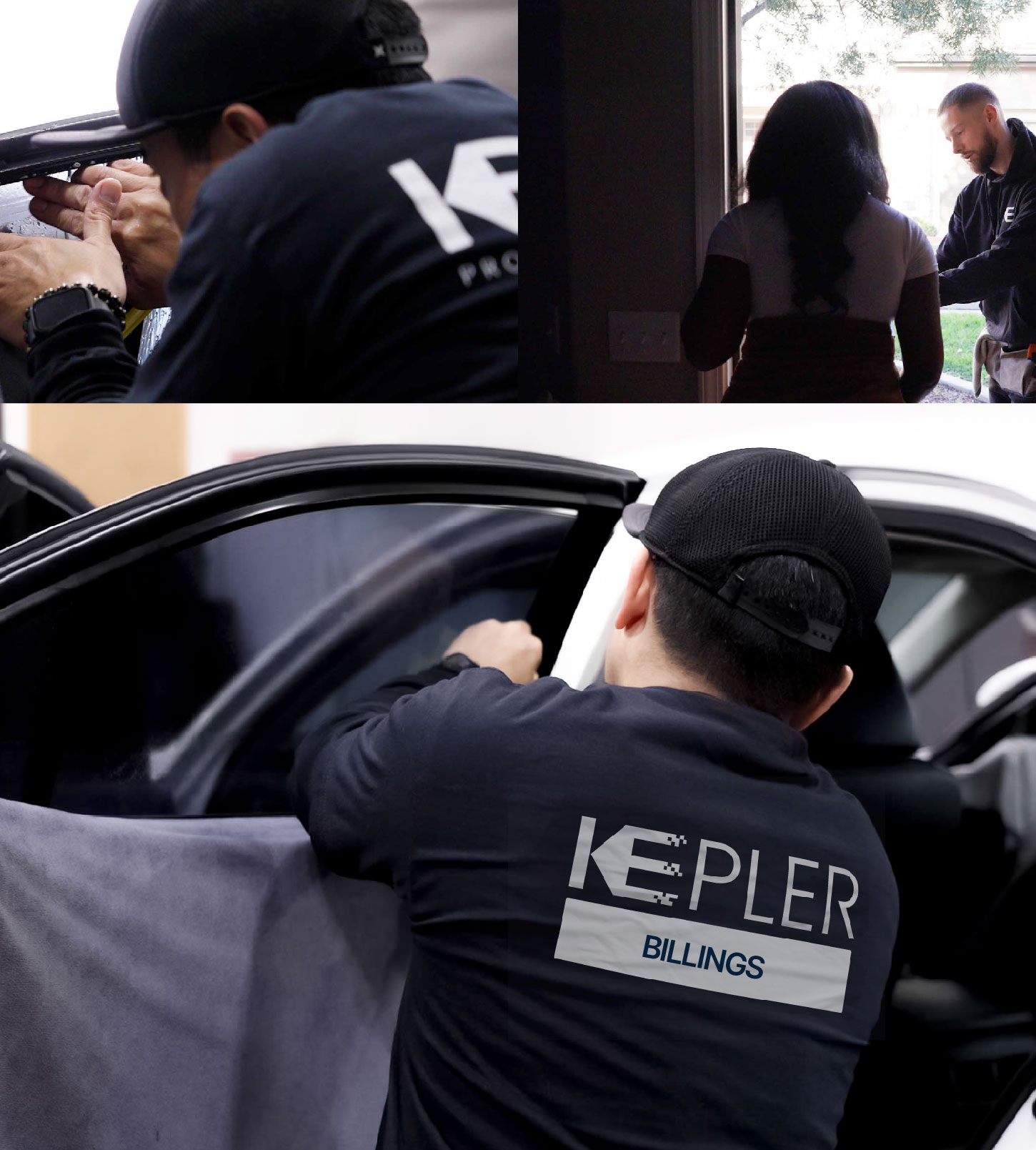 Automotive Window Tinting Expert Applying Film in Billings, New York