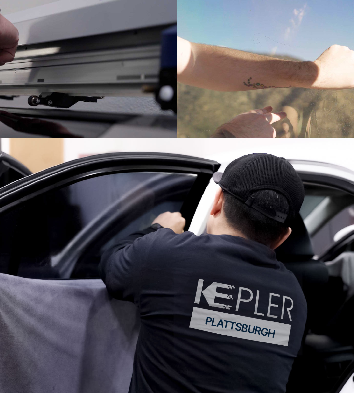 Automotive Window Tinting Expert Applying Film in Plattsburgh, New York