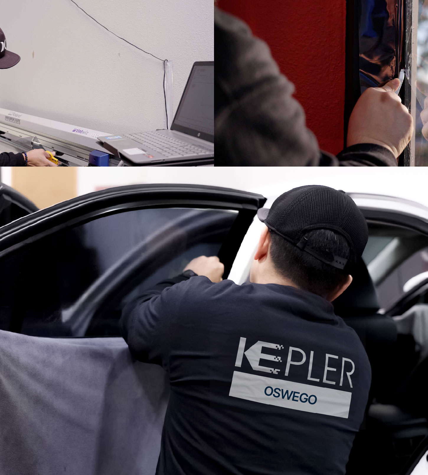Automotive Window Tinting Expert Applying Film in Oswego, New York
