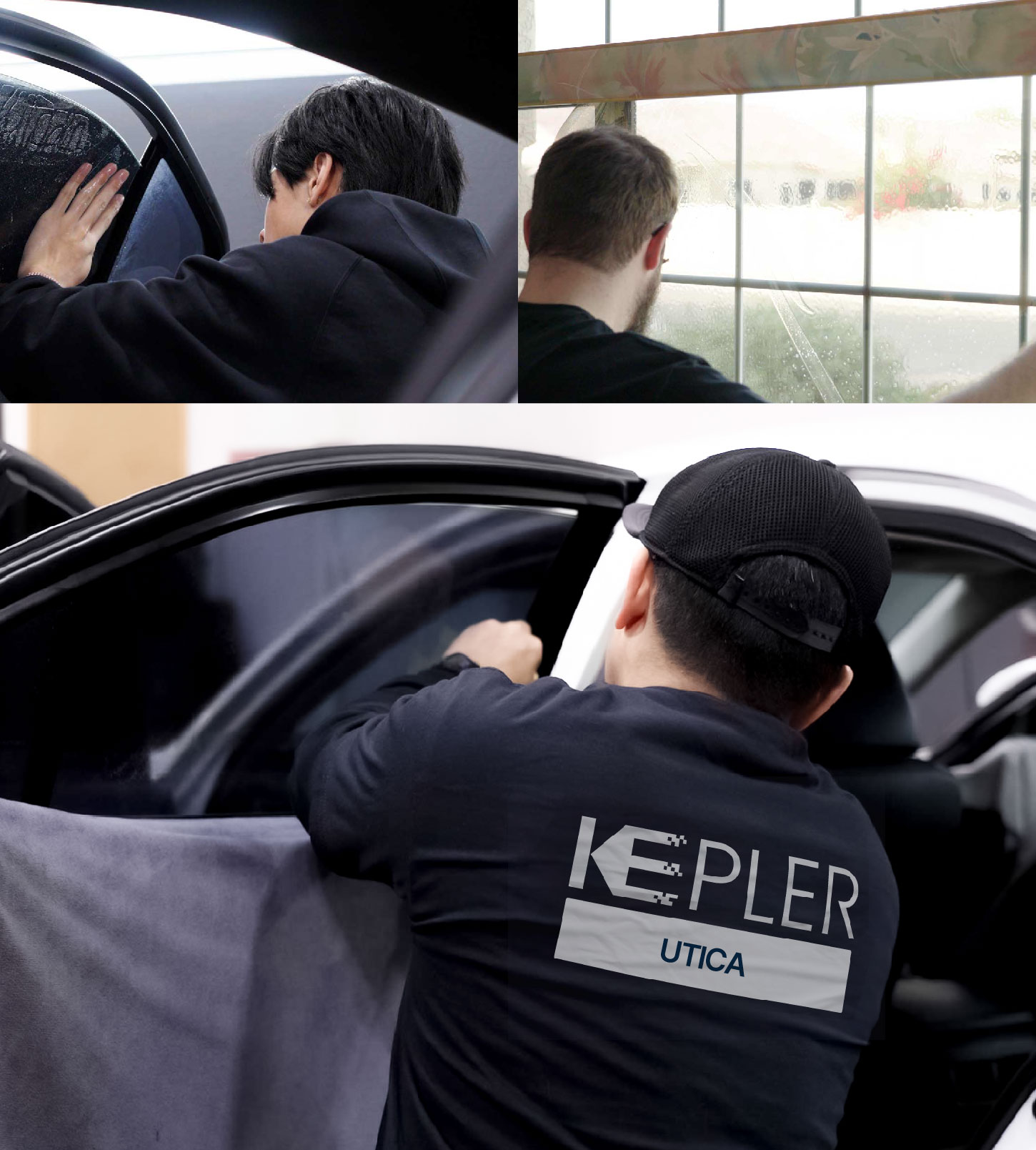 Automotive Window Tinting Expert Applying Film in Utica, New York