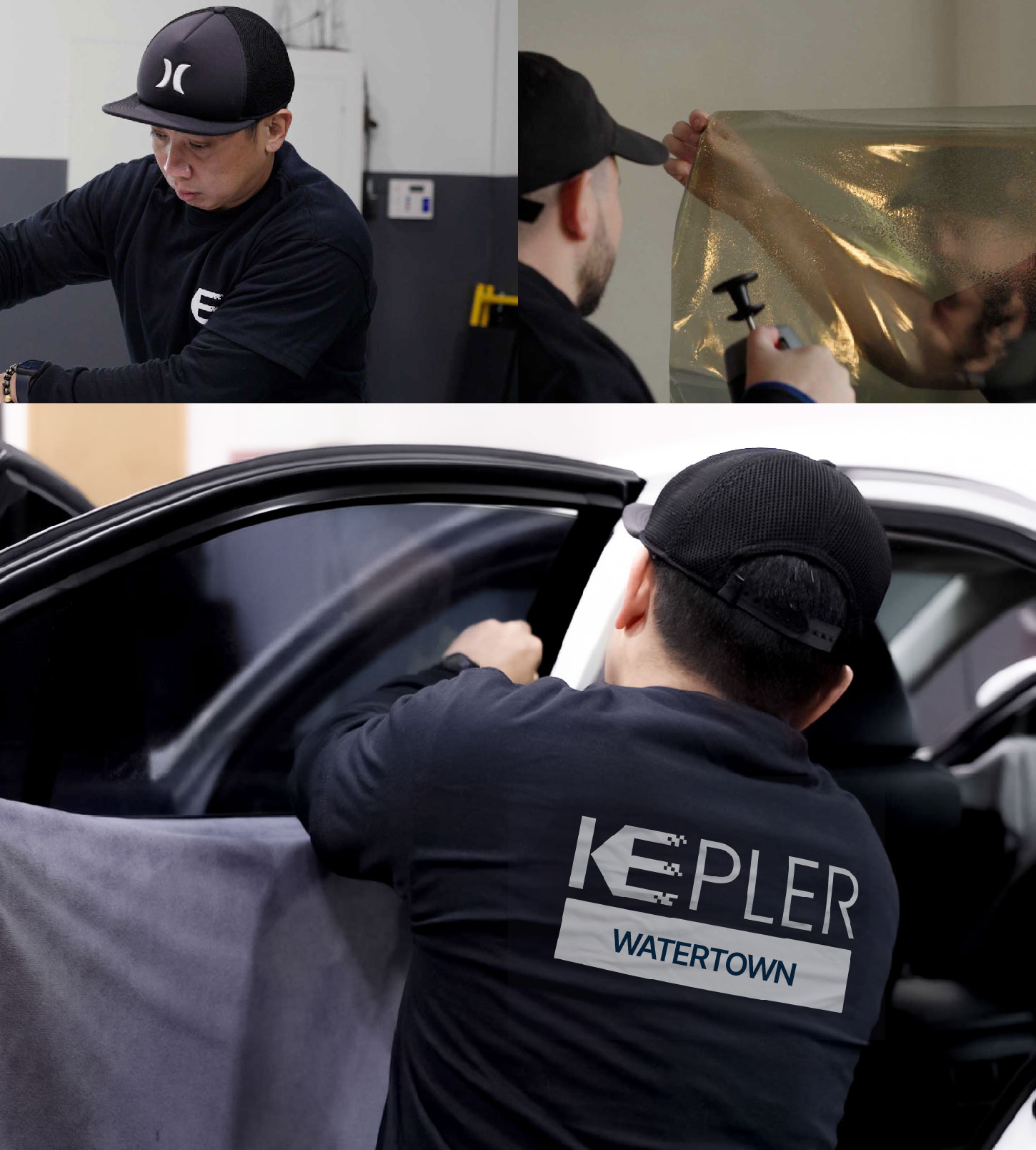 Automotive Window Tinting Expert Applying Film in Watertown, New York