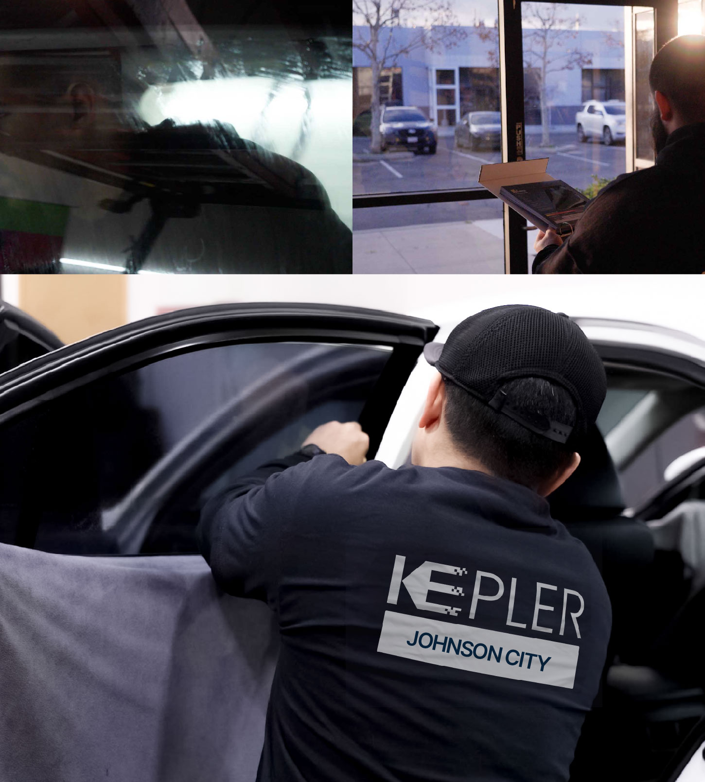 Automotive Window Tinting Expert Applying Film in Johnson City, New York