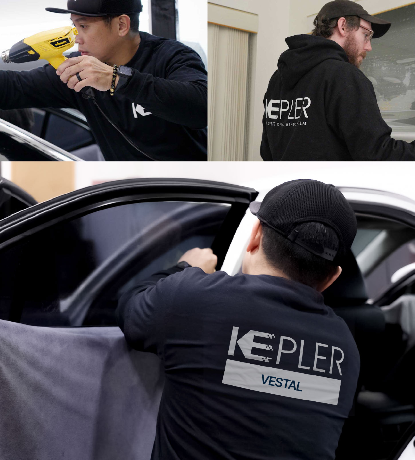 Automotive Window Tinting Expert Applying Film in Vestal, New York
