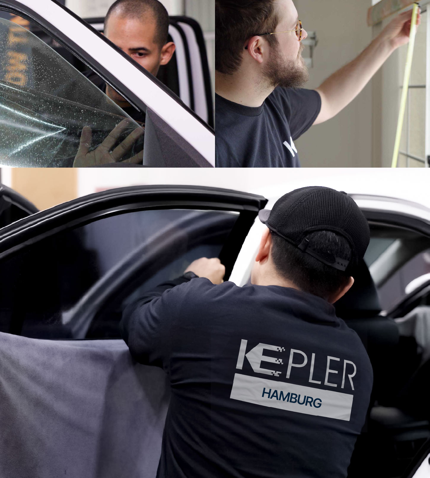 Automotive Window Tinting Expert Applying Film in Hamburg, New York