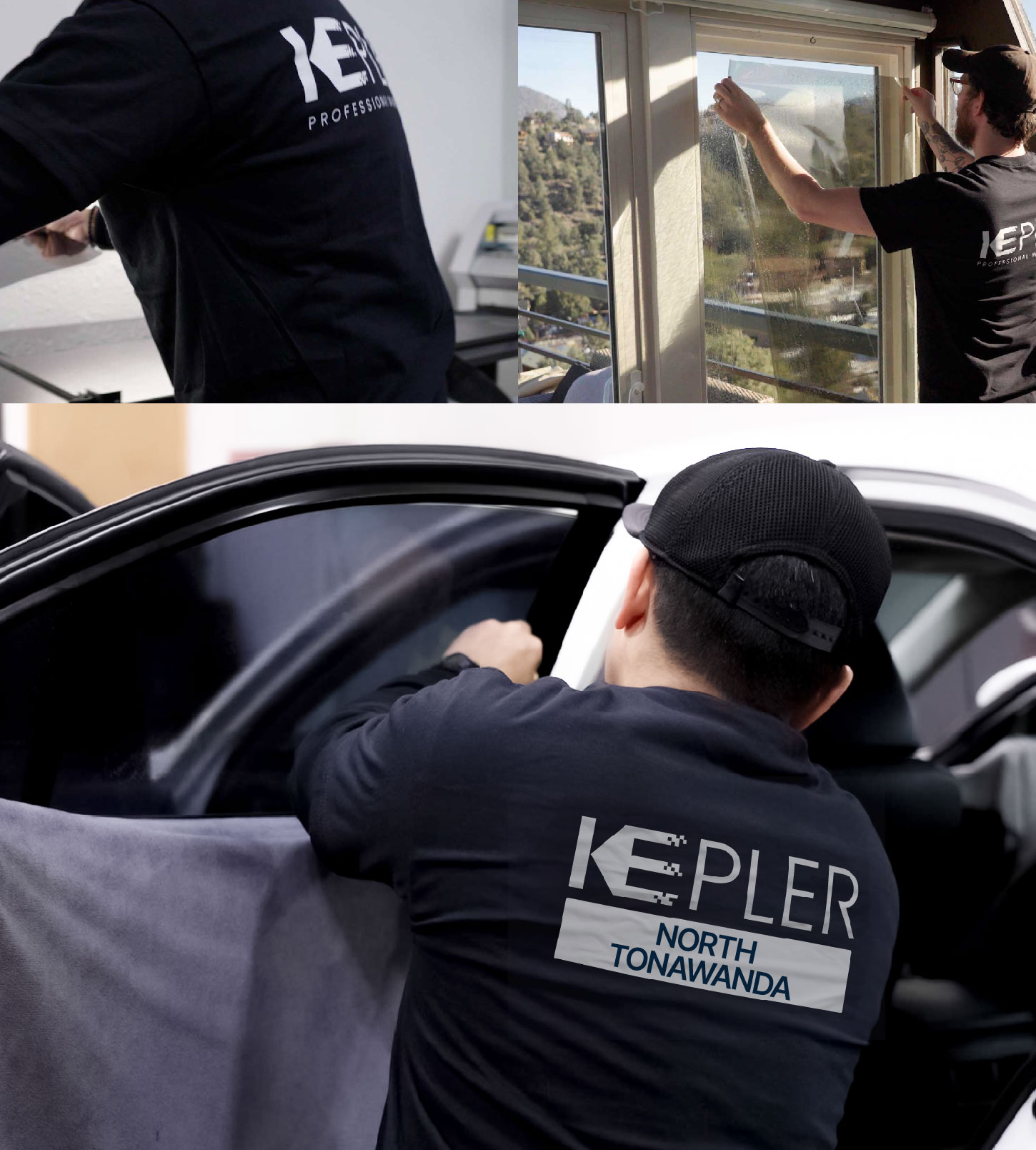 Automotive Window Tinting Expert Applying Film in North Tonawanda, New York