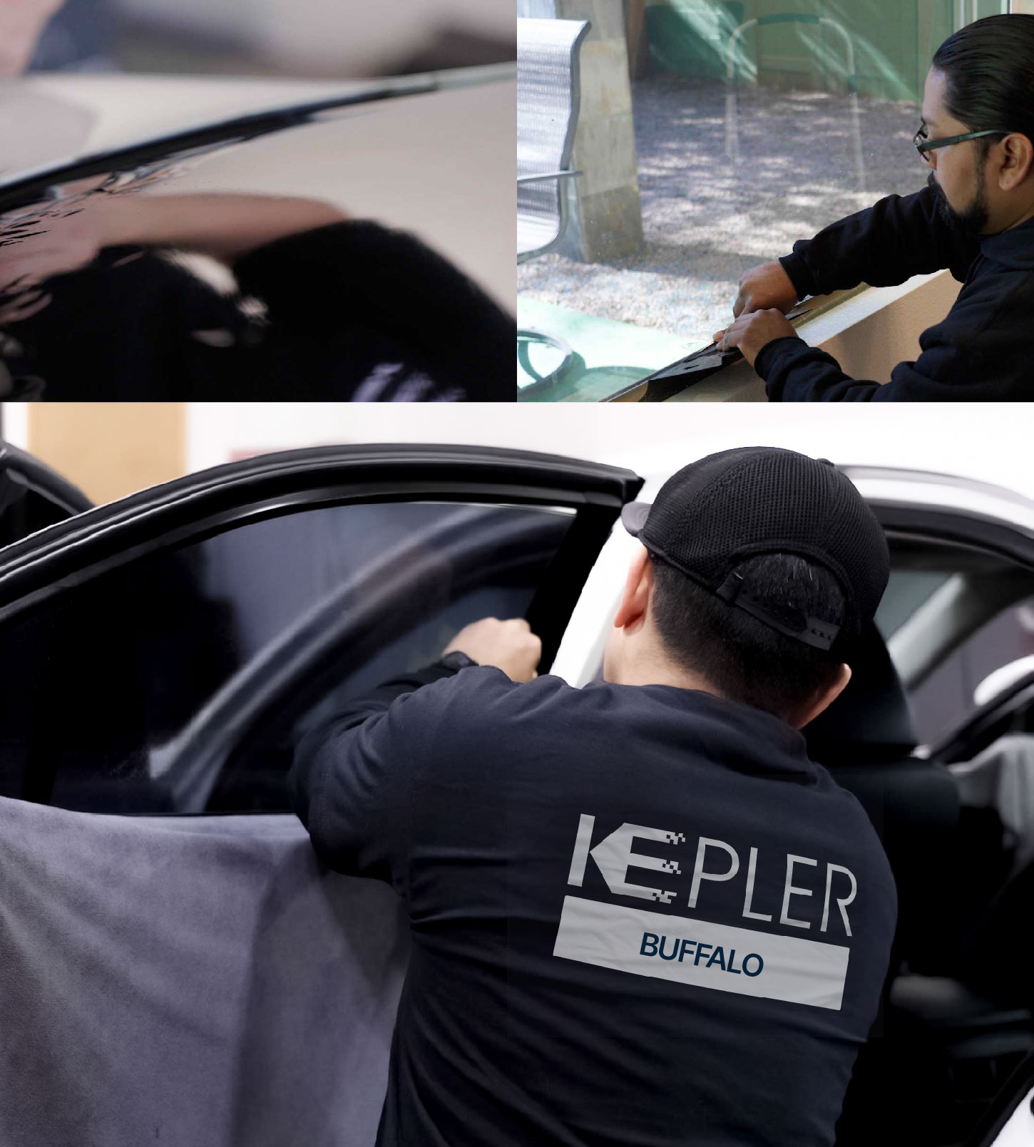Automotive Window Tinting Expert Applying Film in Buffalo, New York