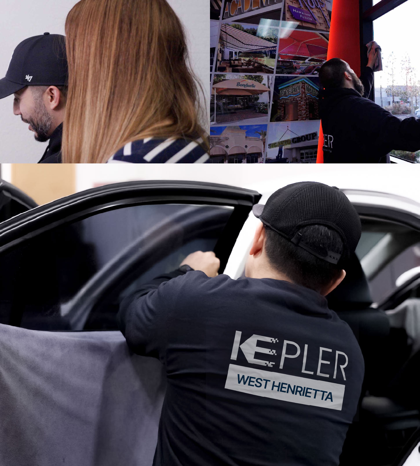 Automotive Window Tinting Expert Applying Film in West Henrietta, New York