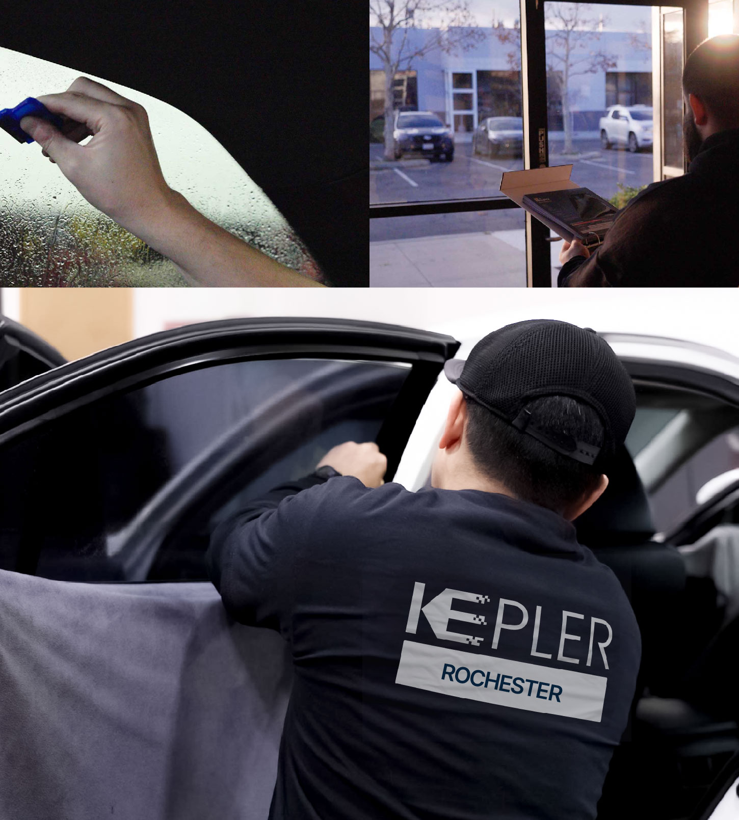 Automotive Window Tinting Expert Applying Film in Rochester, New York
