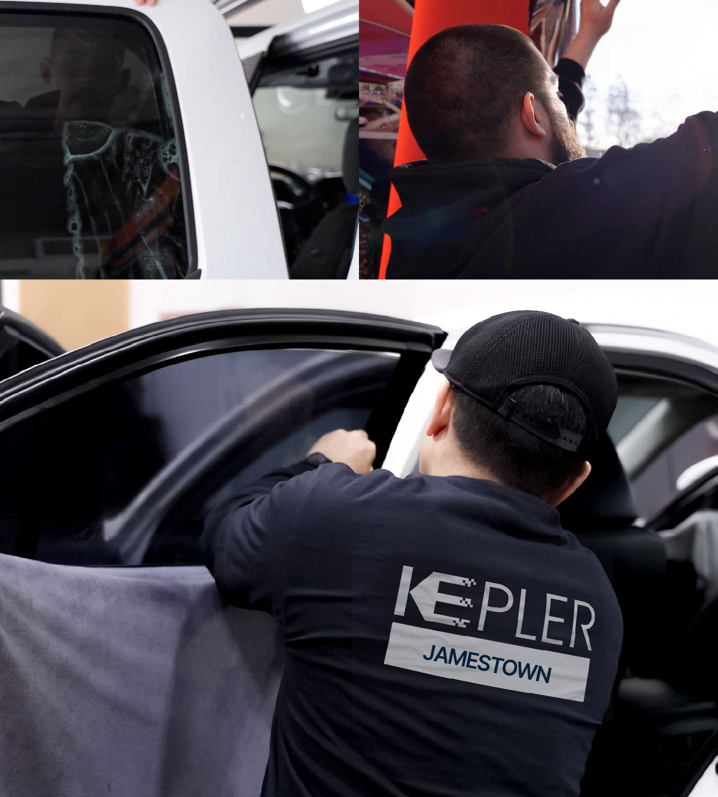 Automotive Window Tinting Expert Applying Film in Jamestown, New York